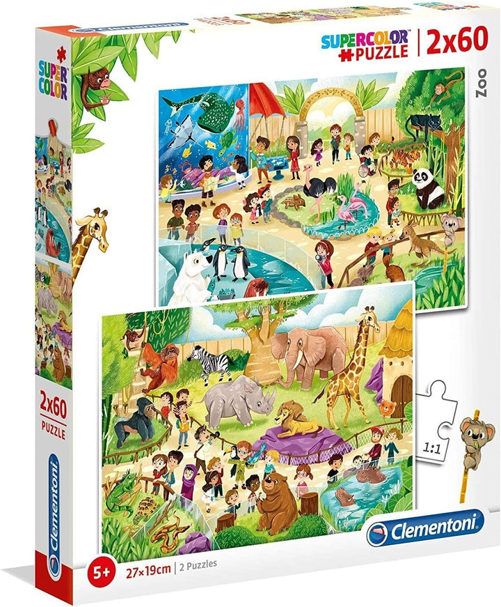 Clementoni Supercolor Puzzle - Zoo Animals - 2 x 60 Pieces for Kids Ages 5+