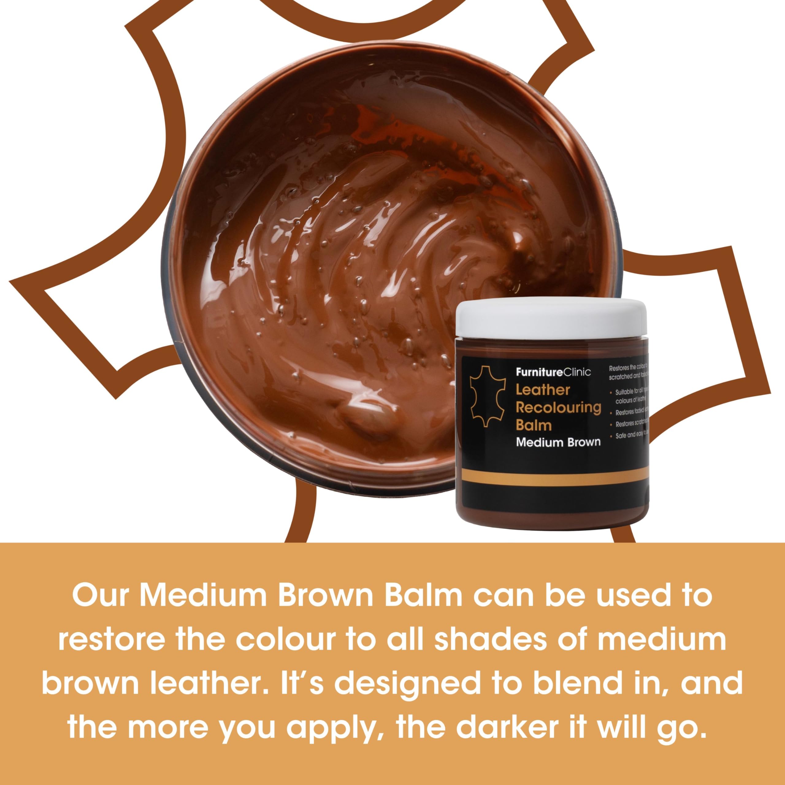 Furniture Clinic Leather Recolouring Balm - Medium Brown for Faded & Scratched Sofas, Car Seats, Shoes, Clothing 9