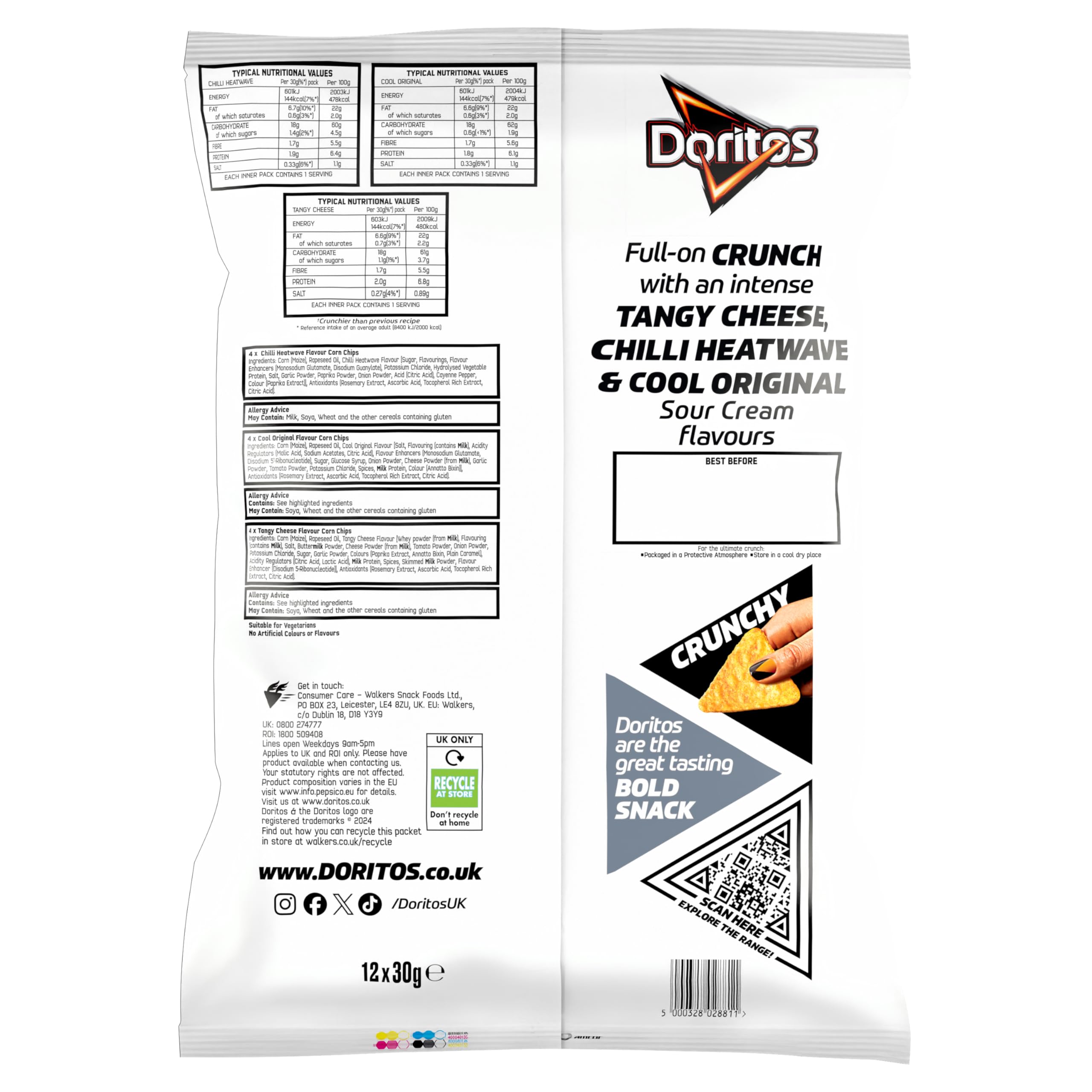 Doritos Variety Pack 12 x 30g Multipack - Chilli Heatwave, Cool Original & Tangy Cheese Flavours 4