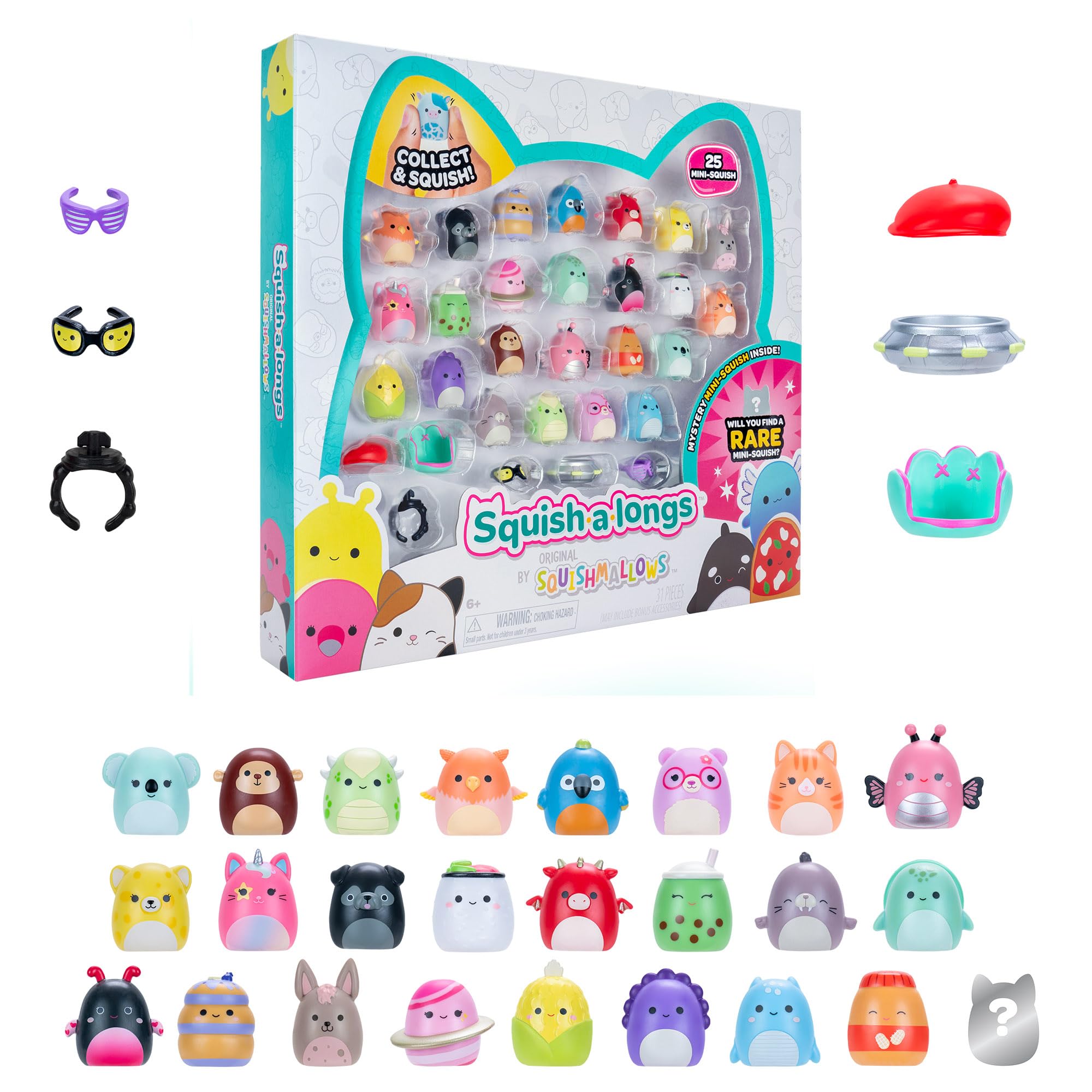 Squish-a-longs 25-Pack - Series 3 Mini-Squish Collectibles with Accessories and Ring 1
