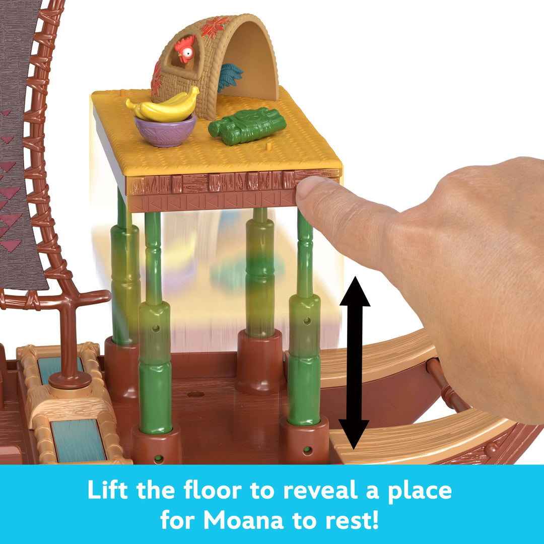 Mattel Disney Moana 2 Adventure Canoe Playset - Floating Playset with Posable Doll & 6 Transforming Areas for Ages 3+