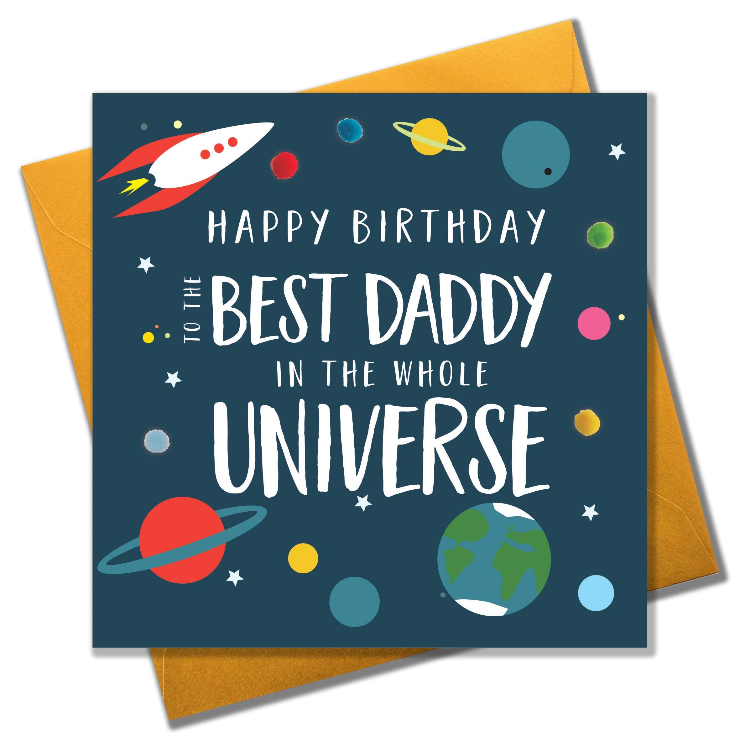 Claire Giles Greeting Cards Pom Pom Happy Birthday Card for Daddy | 150x150mm | Blank Inside