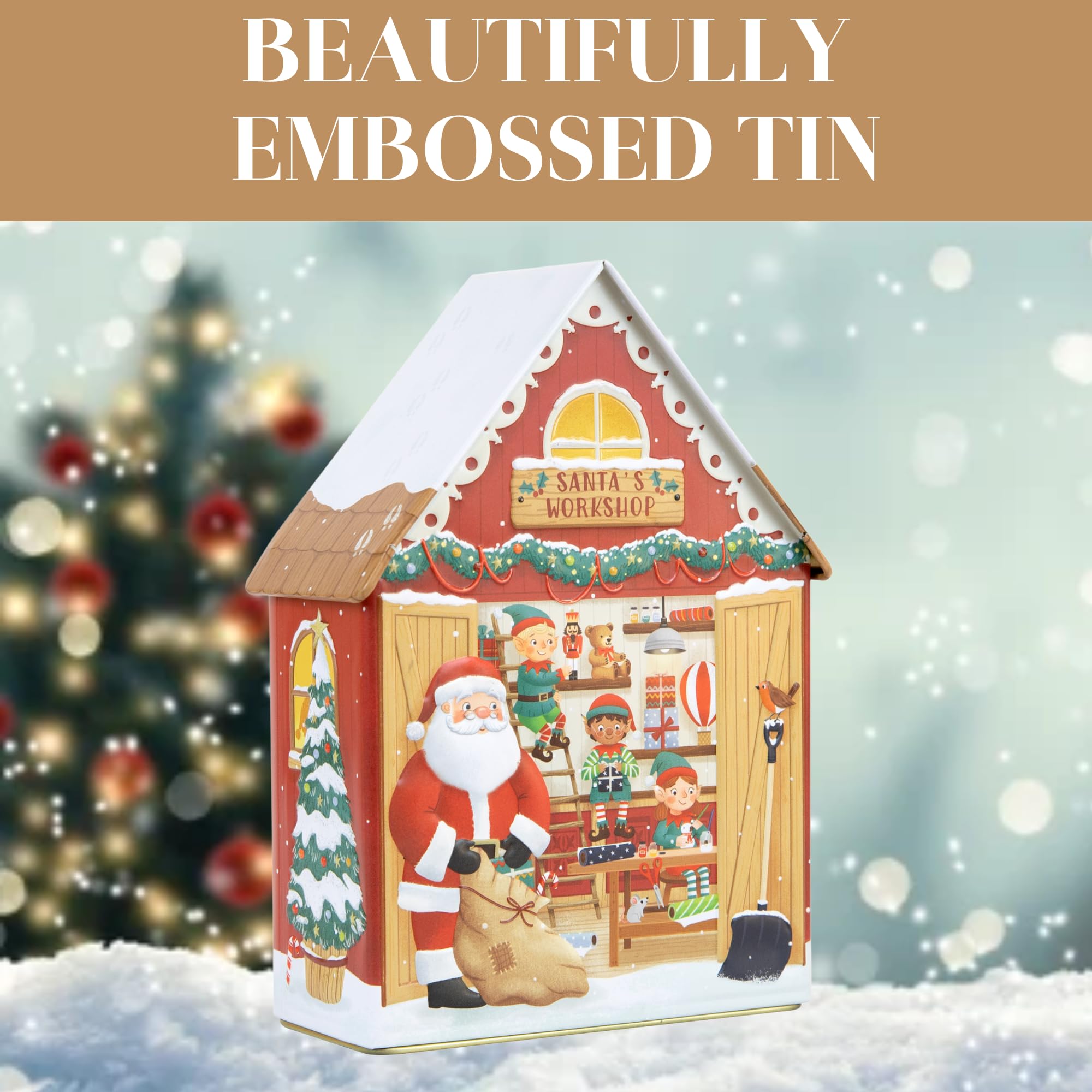 The Silver Crane Co. Santa's Workshop Musical Tin - Devon Toffee Filled Christmas Gift 9