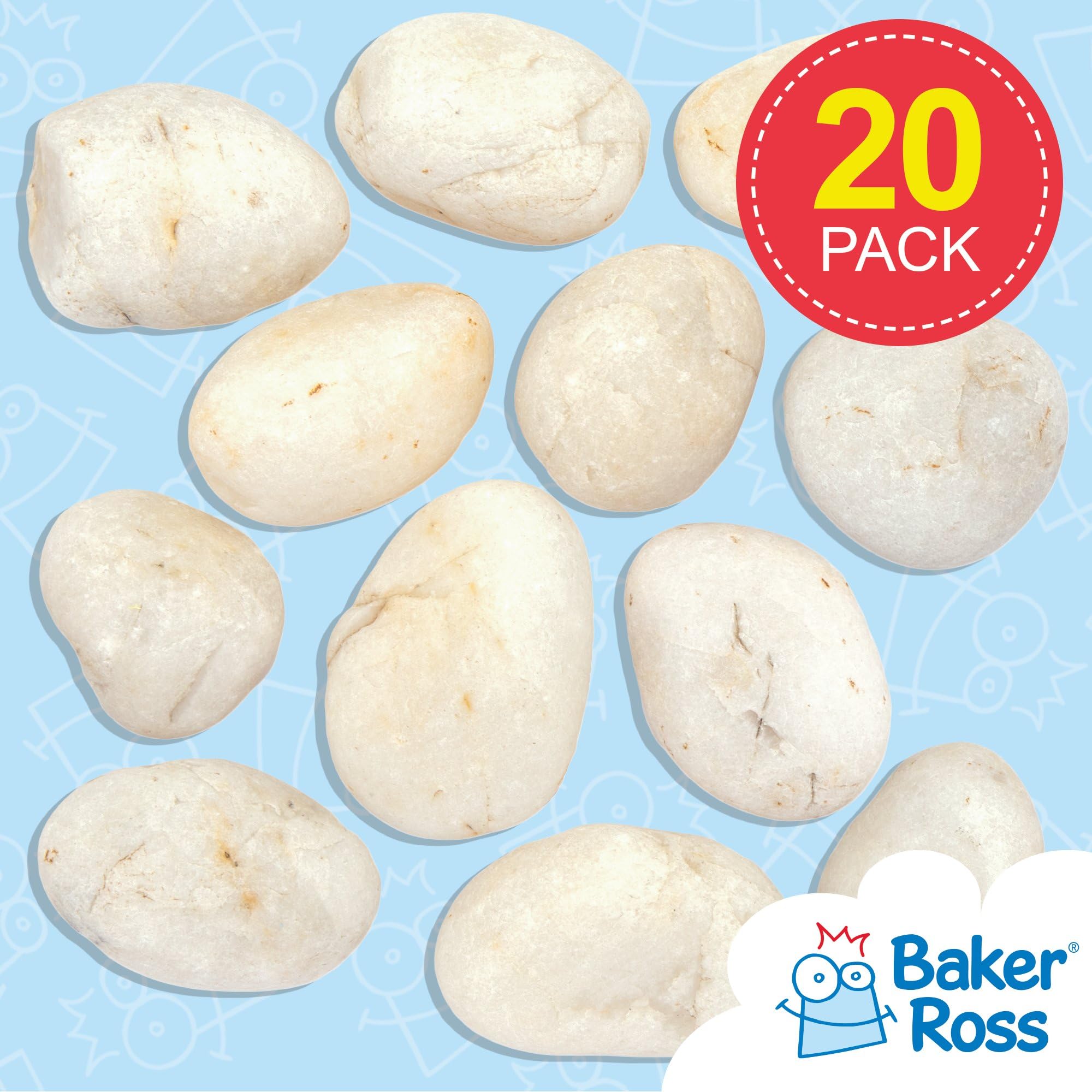 Baker Ross White Painting Stones - Pack of 20, 6.5cm Pebbles, Craft Painting Supplies