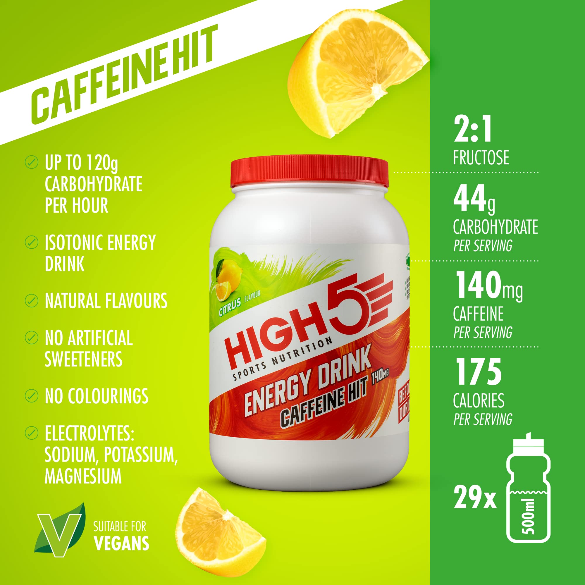 HIGH5 Energy Drink Caffeine Hit Powder - Dual Source Carbs & Electrolytes | 1.4 kg