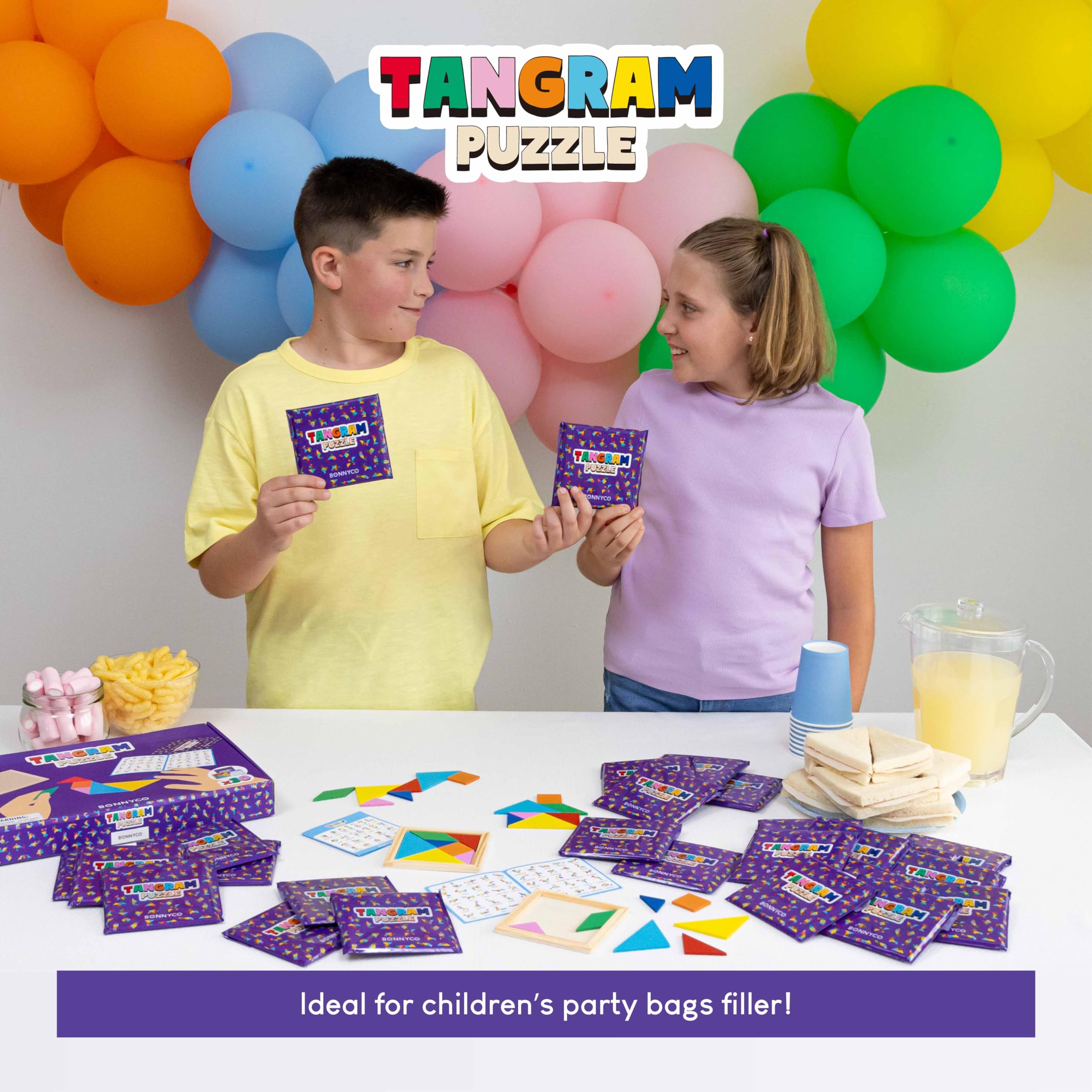 BONNYCO Tangram Puzzles - 30 Pack | Unisex Kids Party Favours | Wooden Educational Toy 6
