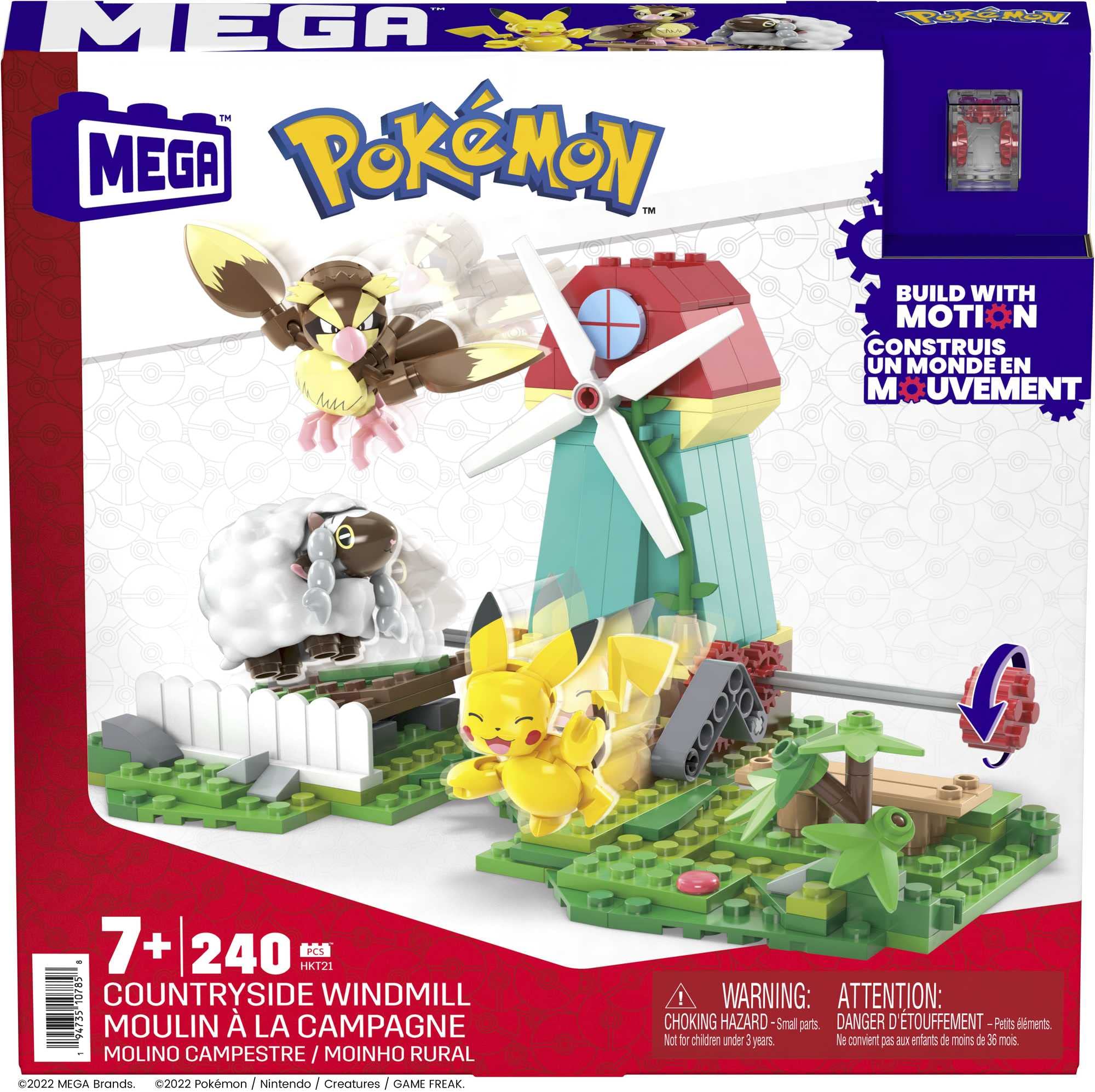 Mega Bloks Pokémon Countryside Windmill Building Set with Pikachu, Pidgey, Wooloo | 240 Pieces | Ages 7+ 6