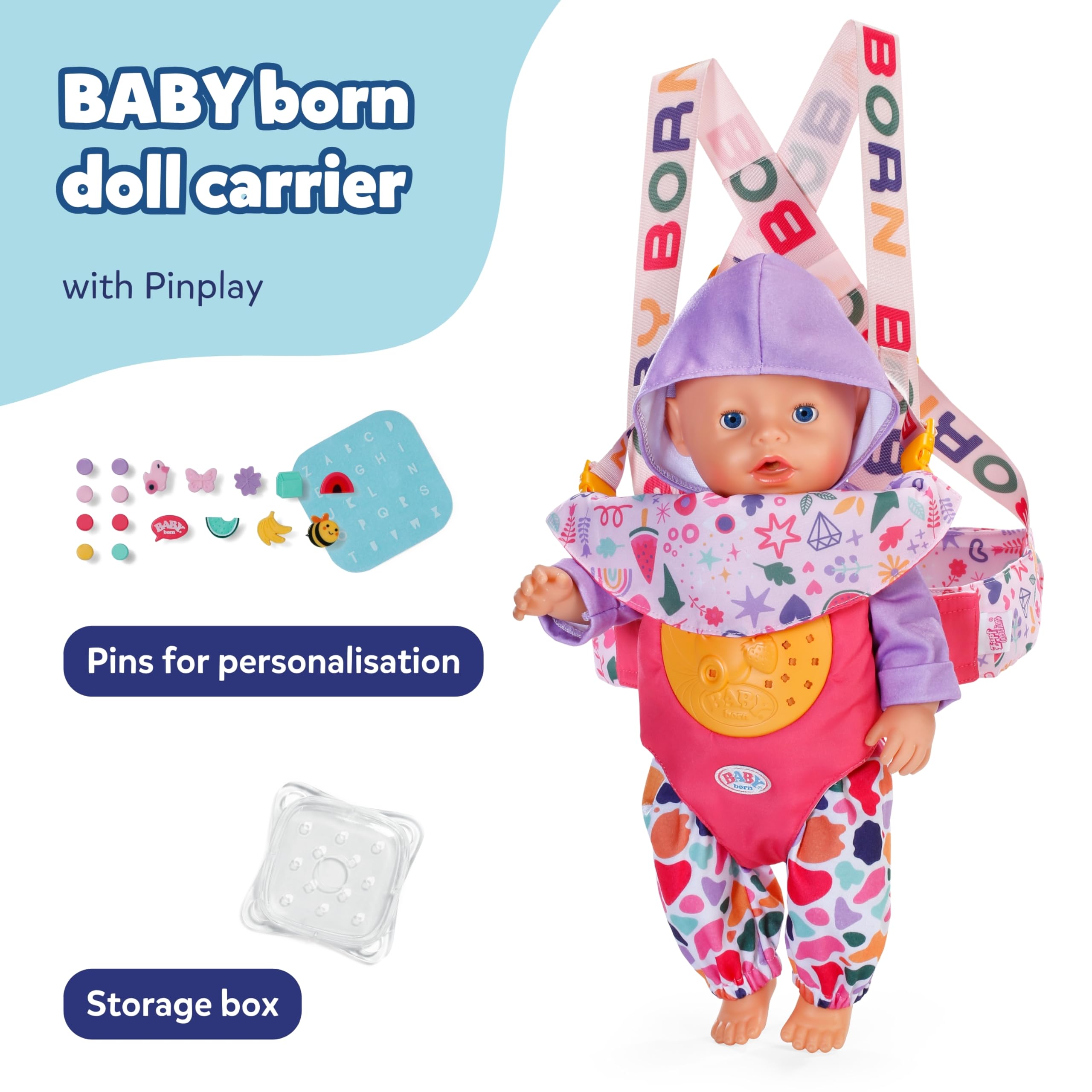 BABY born Baby Carrier Pin-Play - Adjustable Harness, Customizable Design | Pink 2