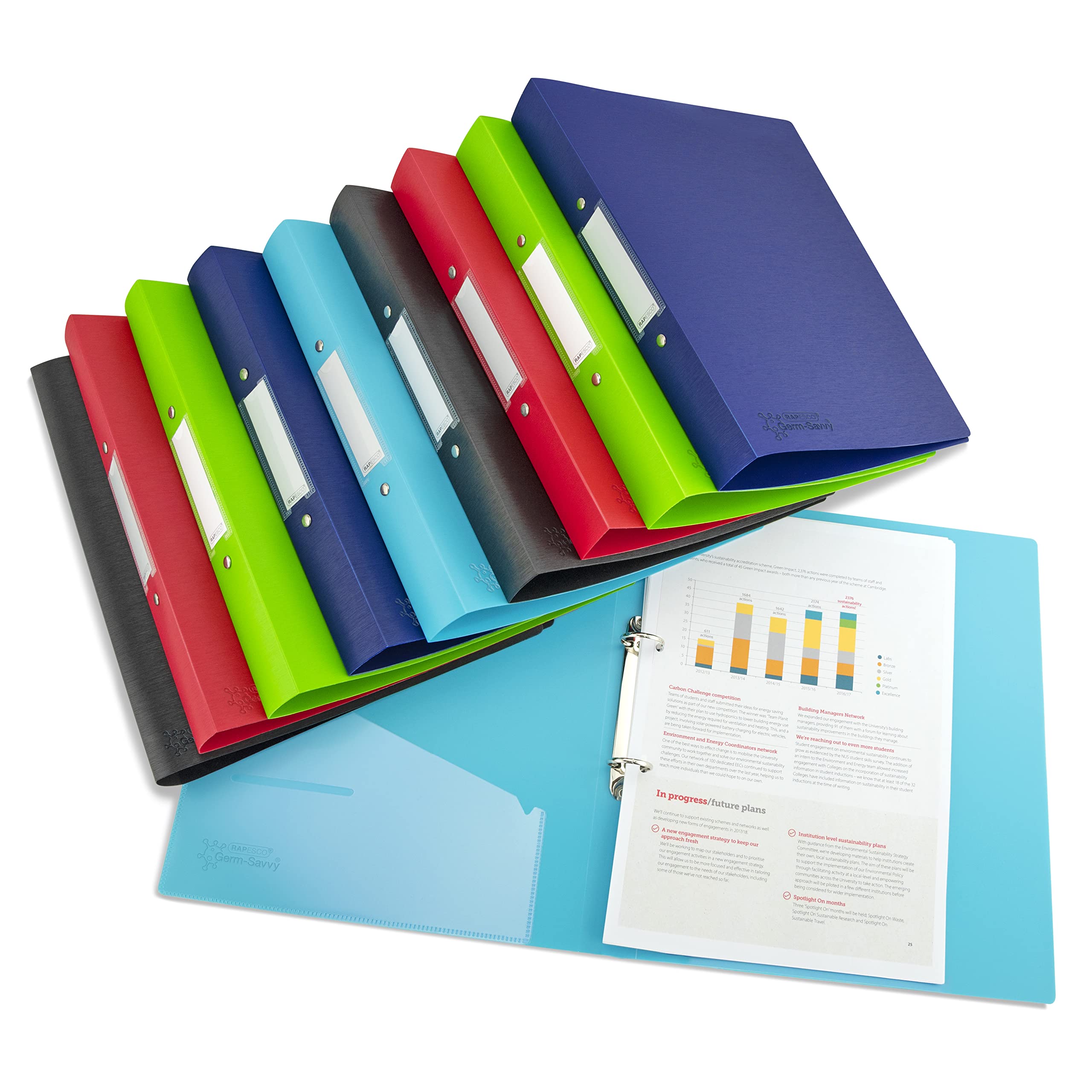 Rapesco 1720 O-Ring Binder - Pack of 10, A4, 35mm Spine, 25mm Capacity, Assorted Colours 2