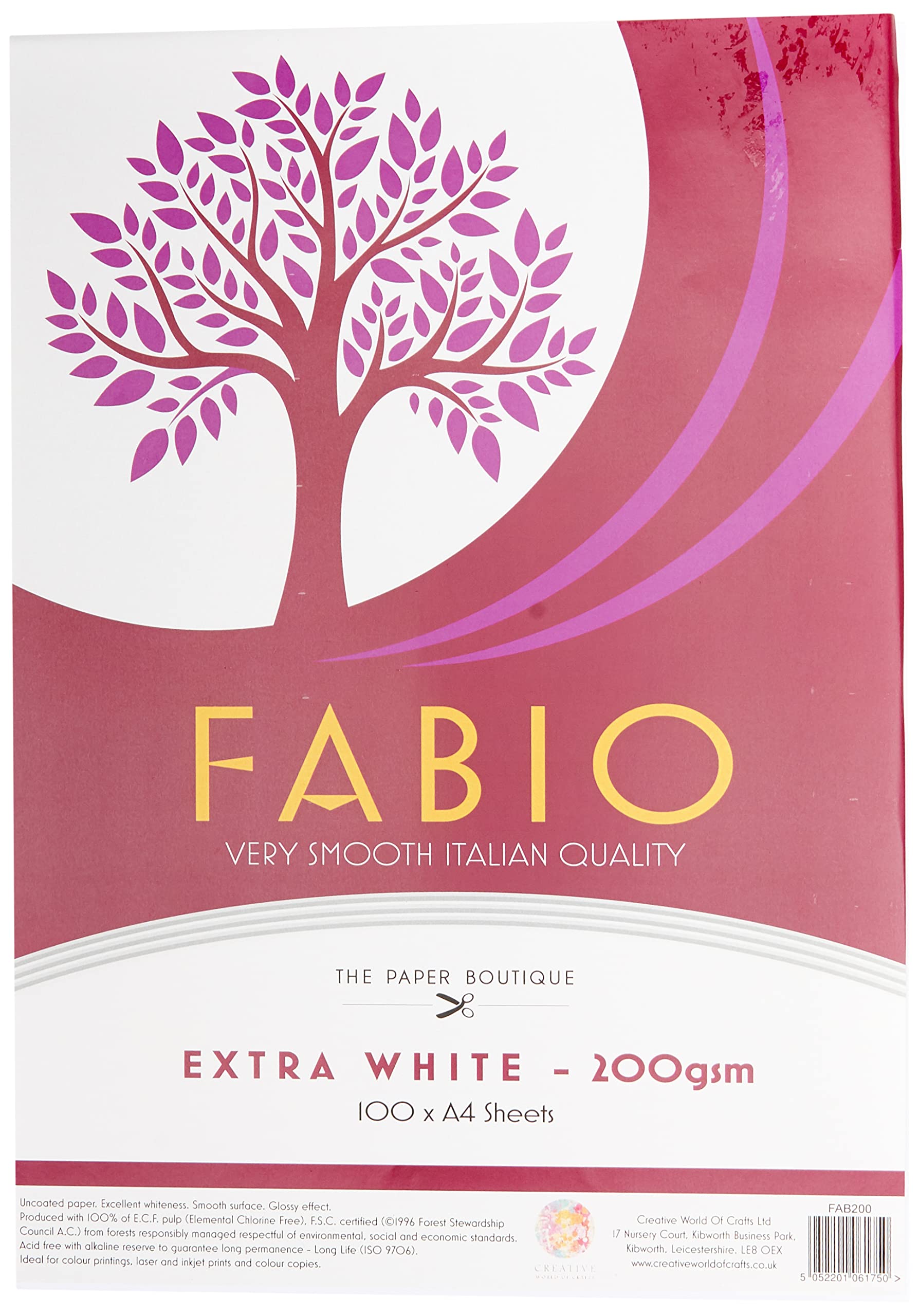 Fabio 200gsm Extra White Card A4 Paper | 100 Sheets | Acid Free Long Life 1