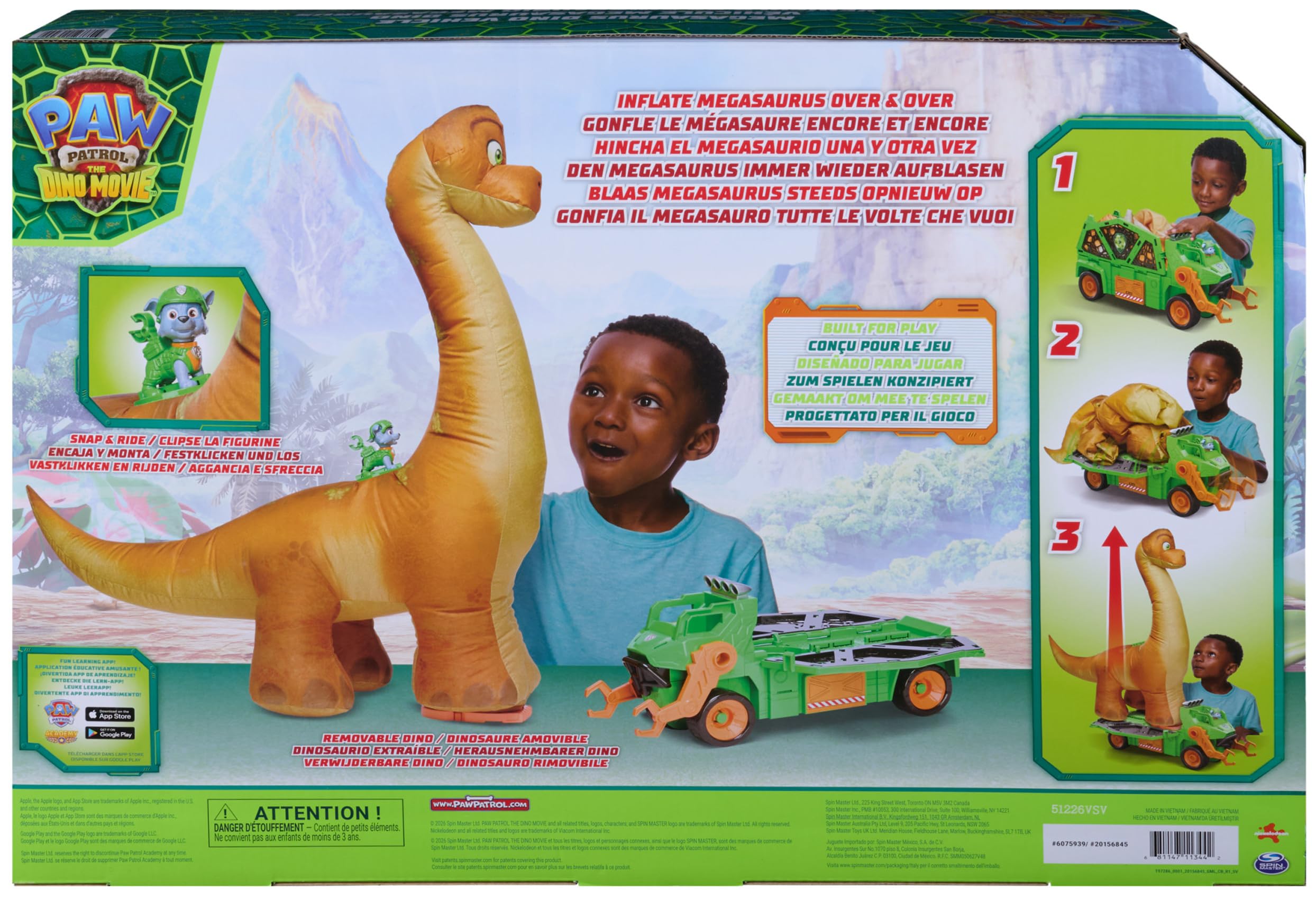 Paw Patrol Megasaurus Dino Vehicle Playset with Inflatable Dinosaur and Rocky Figure | Ages 3+ 9