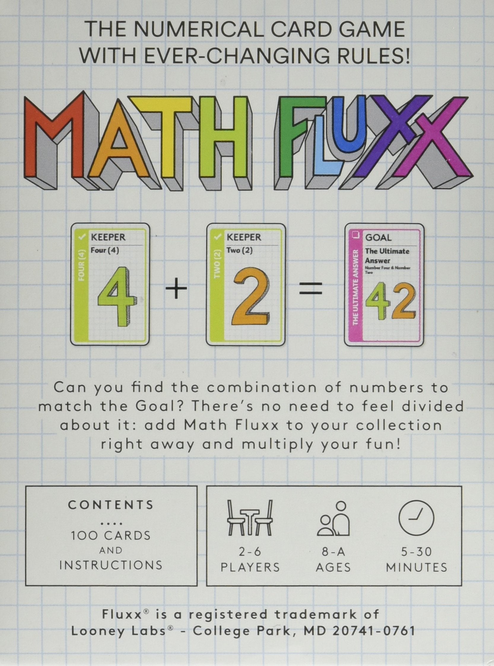 Looney Labs Math Fluxx Board Game | Ages 8+ | 2-6 Players | 5-30 Min Play Time