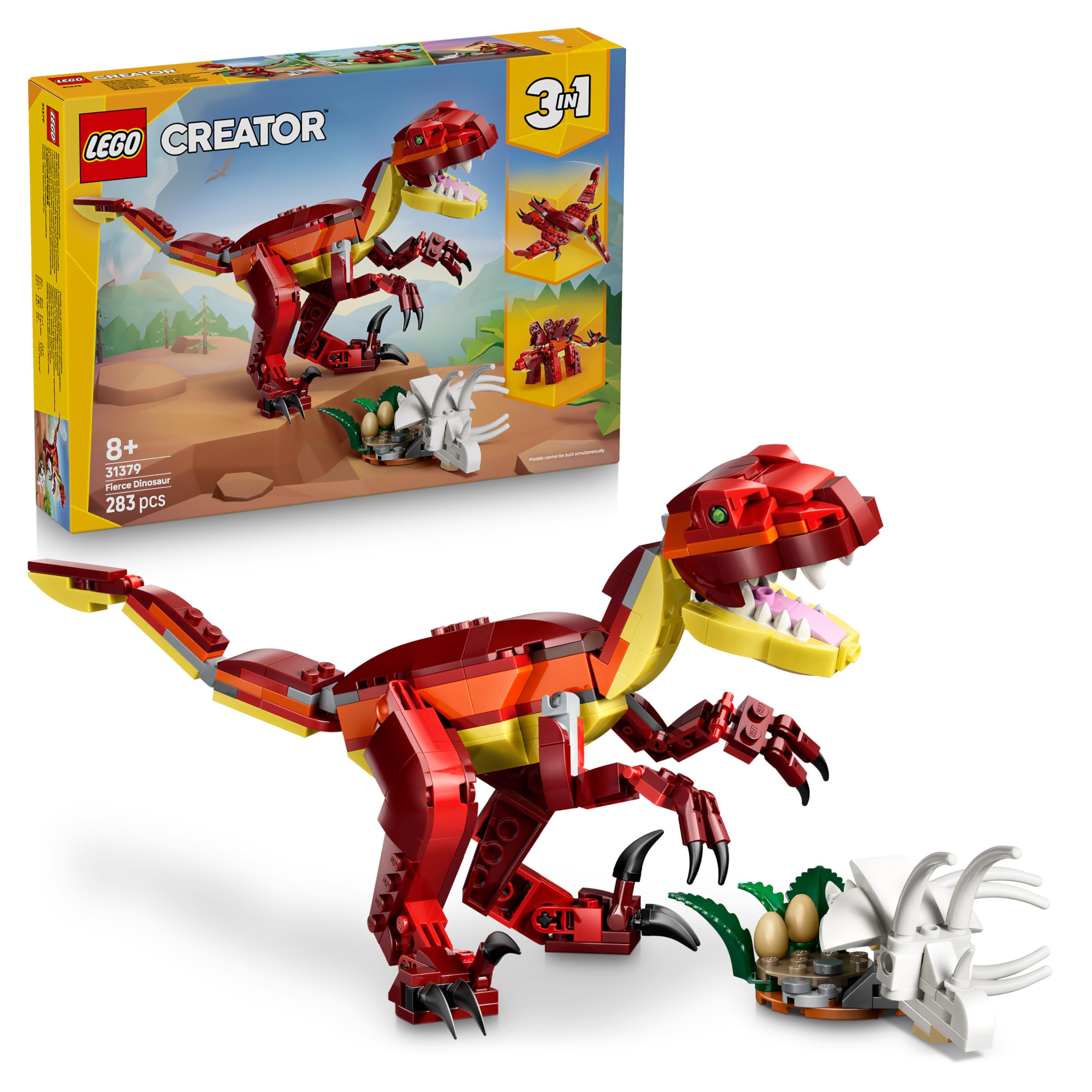 LEGO Creator 3in1 Fierce Dinosaur Building Set - Velociraptor, Stegosaurus, or Pterosaur - Ages 8+