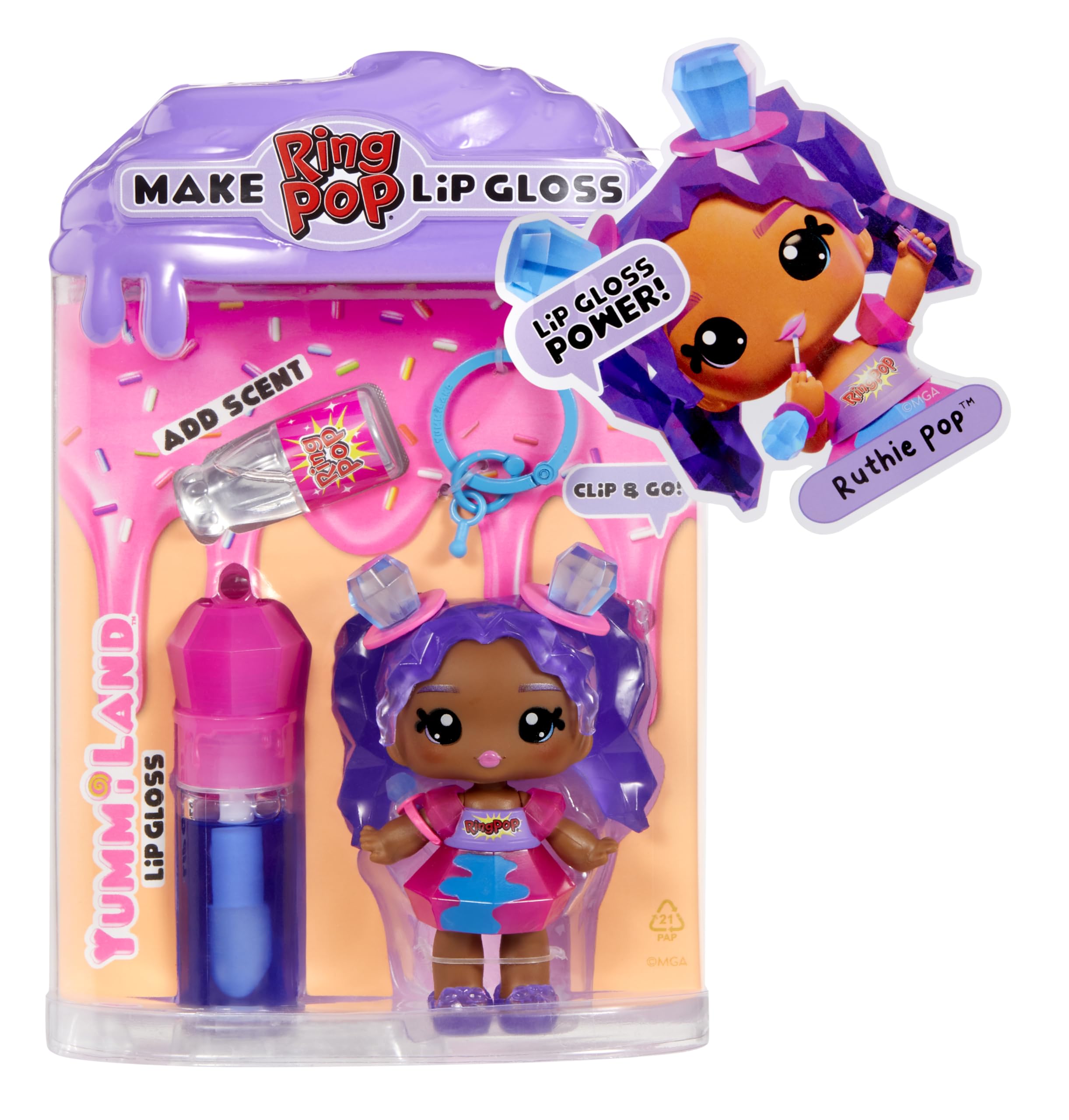 Yummiland x Ring Pop Ruthie Pop Doll - DIY Lip Gloss Playset with Keychain, Ages4+ 8