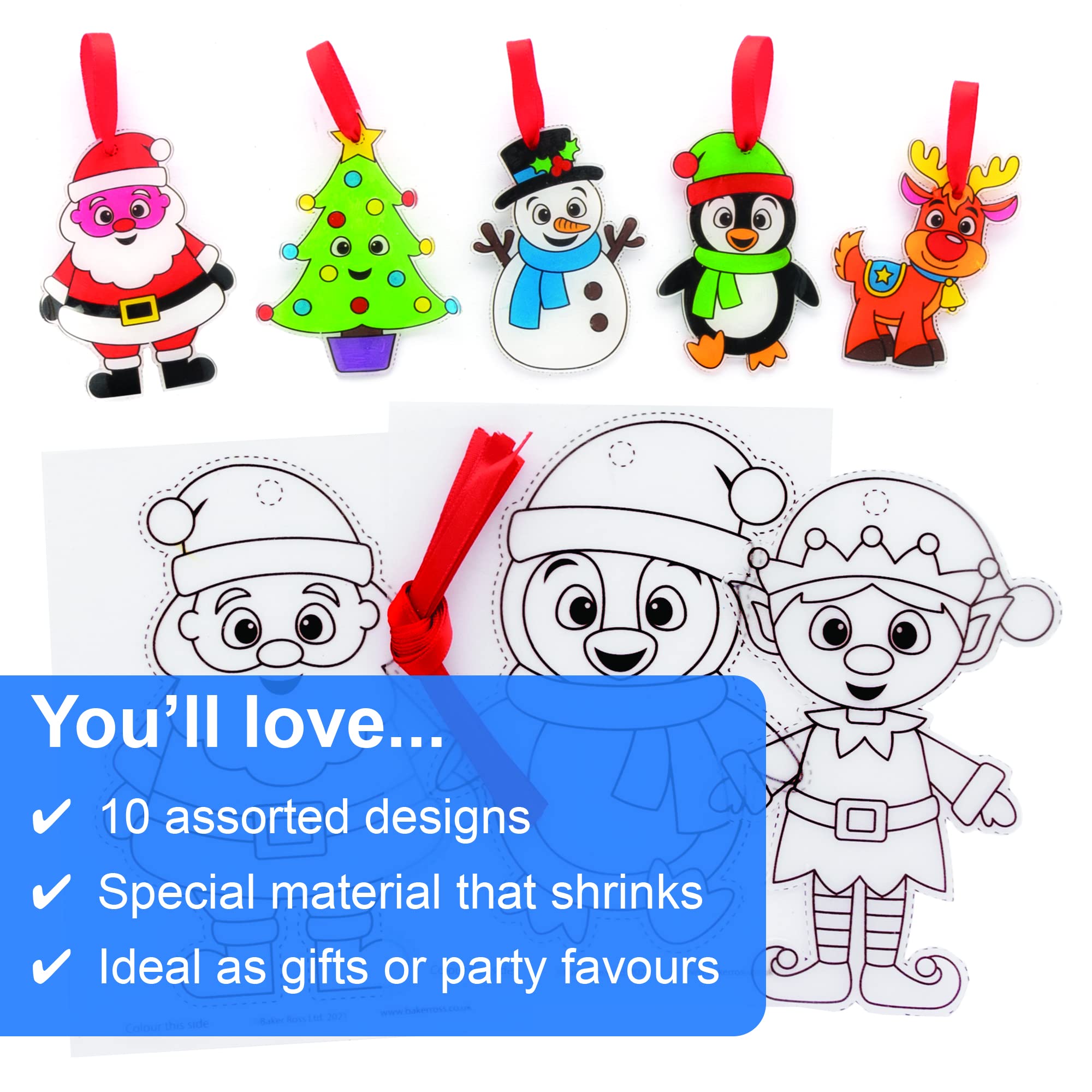 Baker Ross Christmas Super Shrink Decorations - Pack of 10 Plastic Craft Kit for Kids 5