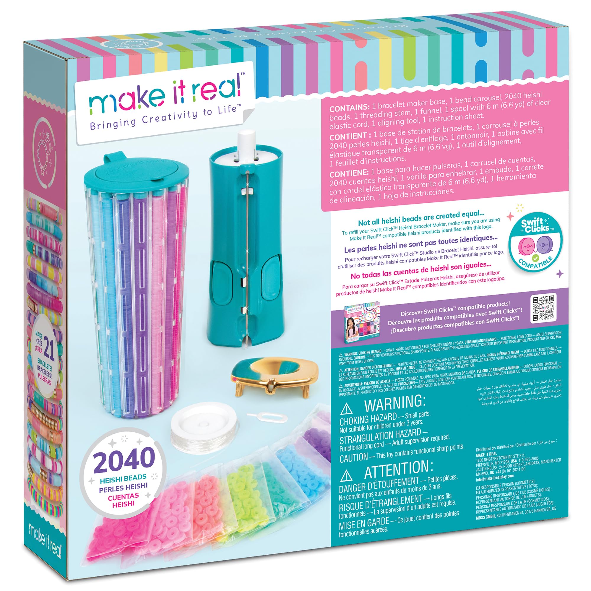 Make It Real Swift Clicks Heishi Bracelet Maker - 23 Bracelets | 2040 Beads | Ages 8+