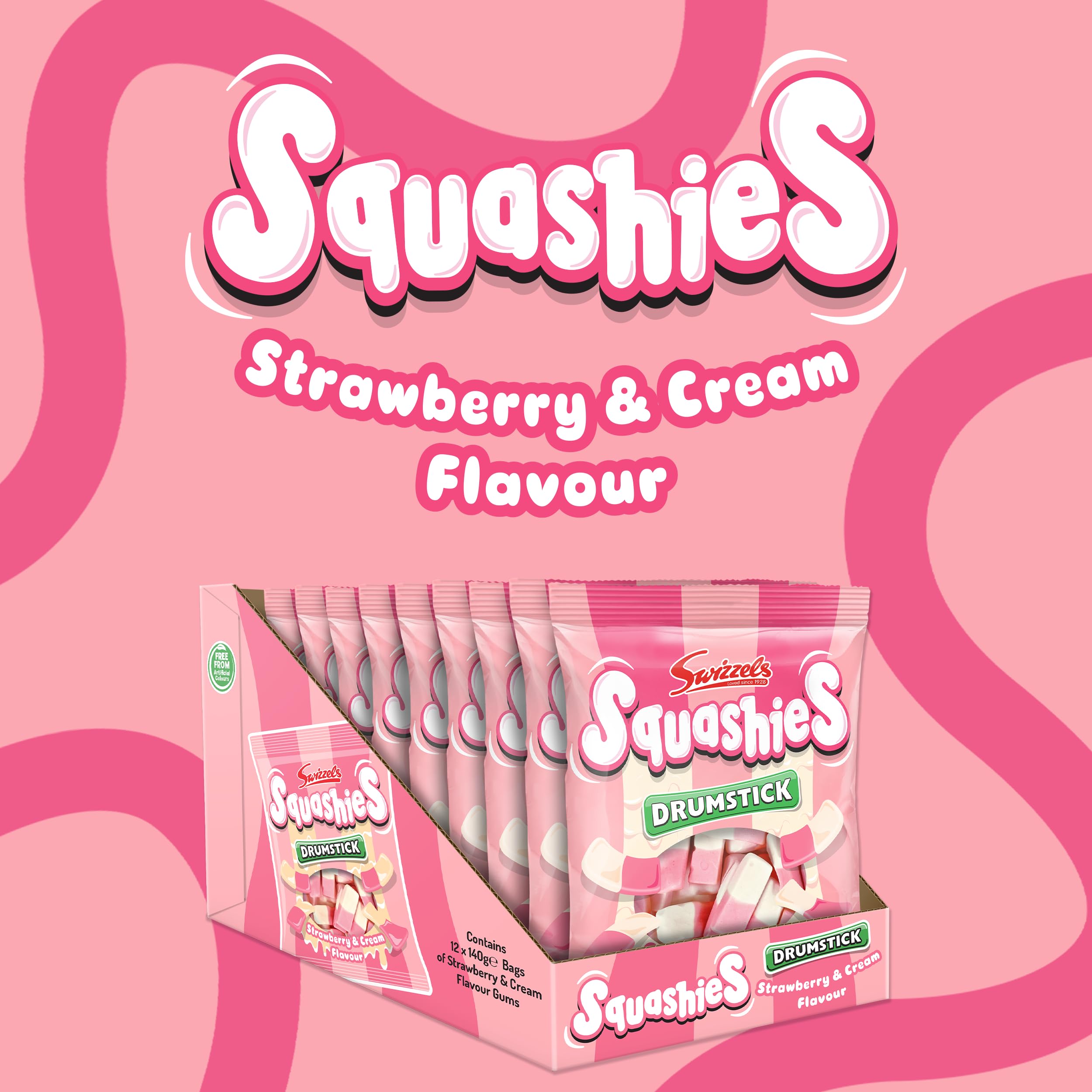 Swizzels Squashies Strawberry and Cream Flavour Sweets | 12 x 140g Bags