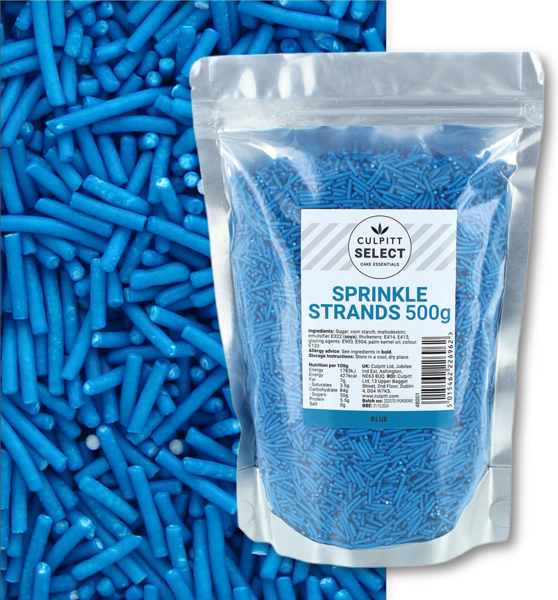 Culpitt Select Blue Sugar Strands Sprinkles - 500g Pouch | Edible Cake Decoration