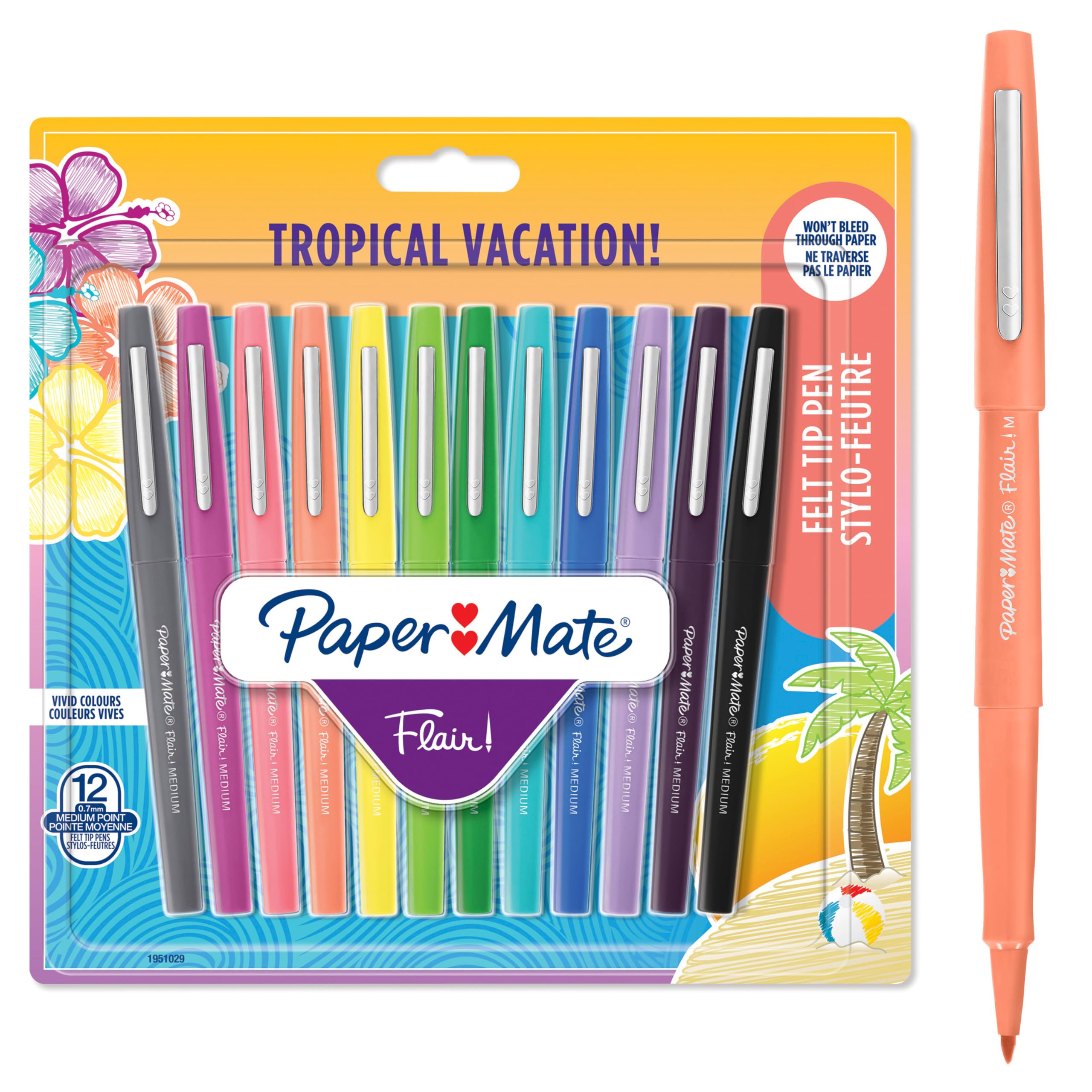 Paper Mate Flair Felt Tip Pens - Medium Point 0.7mm | No-Bleed Ink | Pack of 12