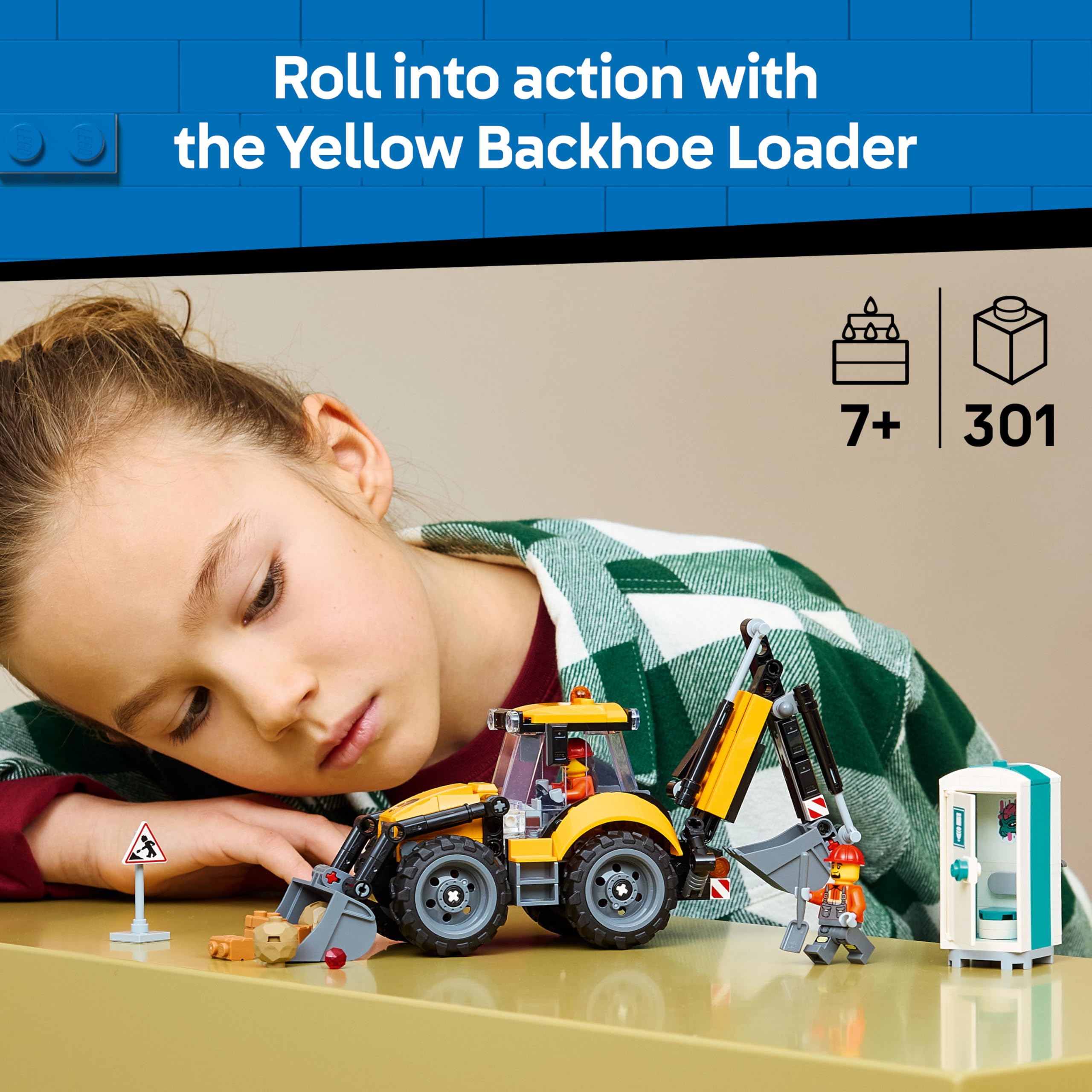 LEGO City Yellow Backhoe Loader Construction Vehicle Set 60480 for Ages 7+