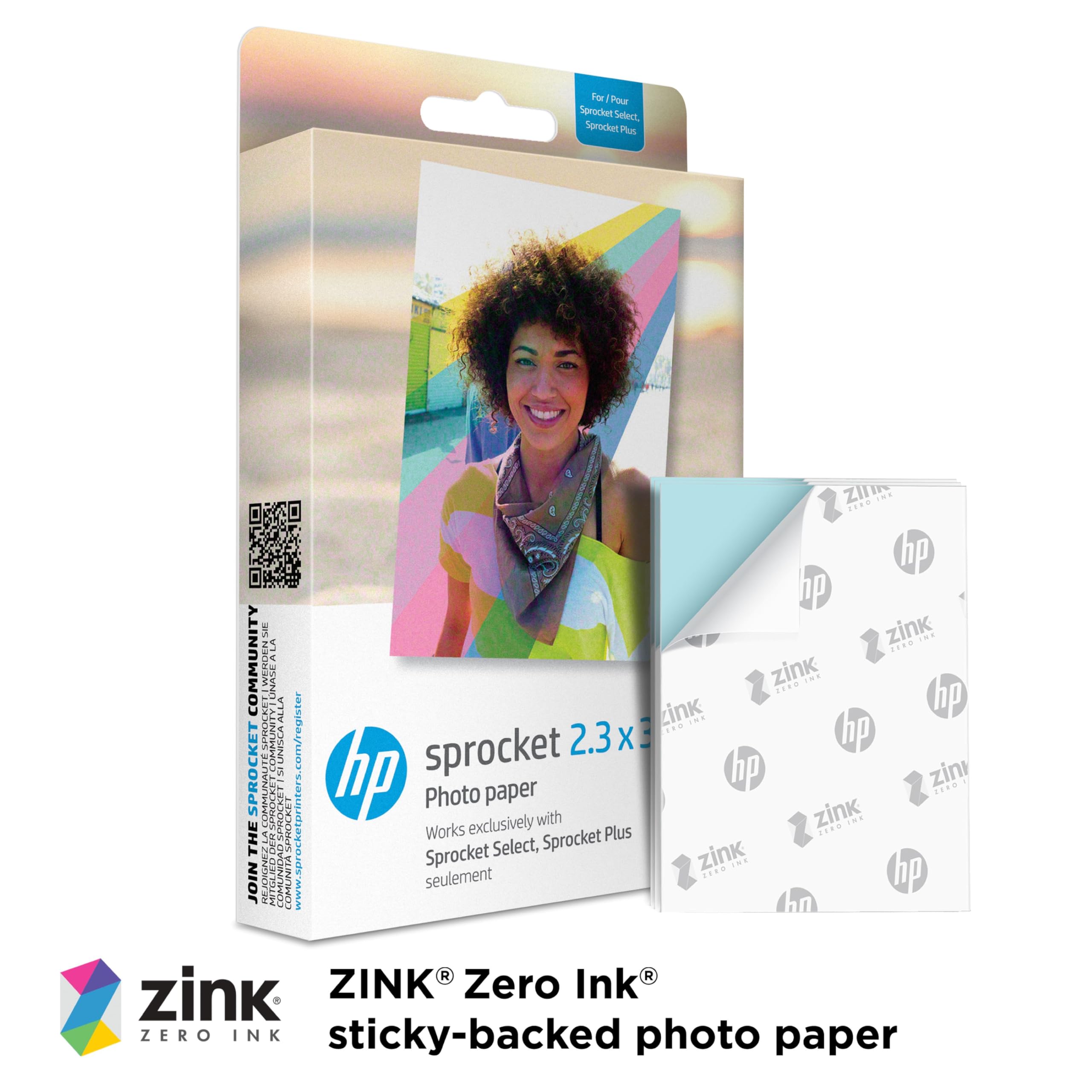 HP Premium Zink Photo Paper - 2.3 x 3.4 inch, Sticky Back, 20 Sheets | Smudge Resistant
