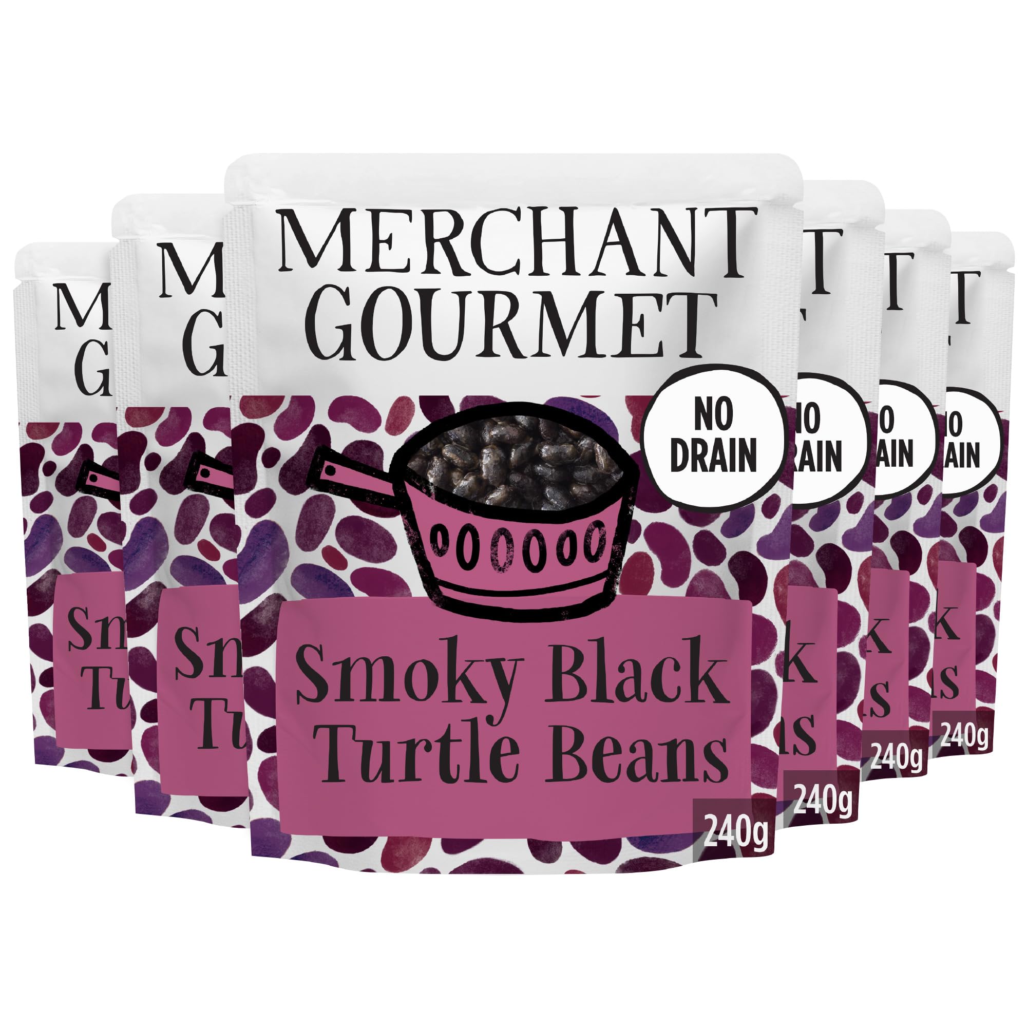 Merchant Gourmet Smoky Black Turtle Beans with Paprika & Chilli - 6 x 240g Pouches | Drain-Free