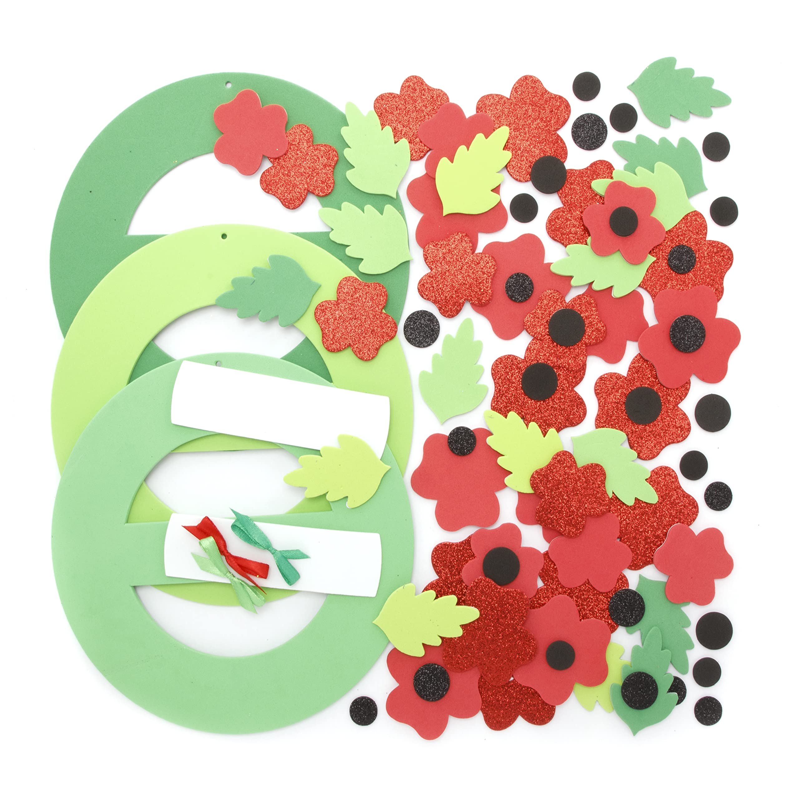 Baker Ross Poppy Wreath Kits - Pack of 3, Foam Craft Wreath Making Kit for Kids 5