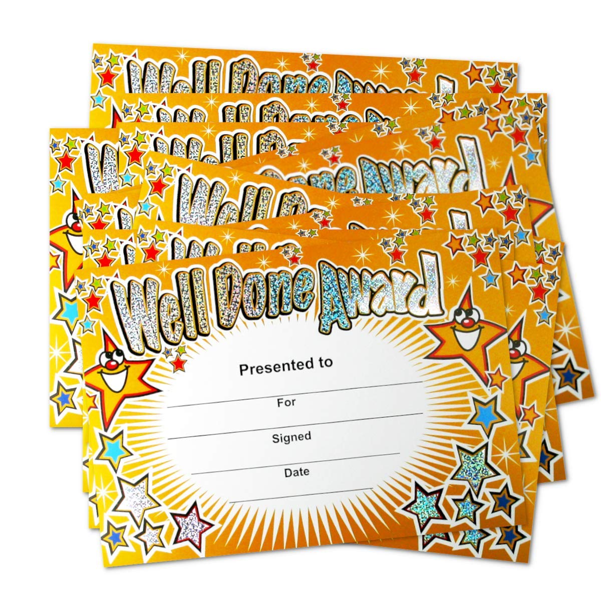 SuperStickers Sparkly ‘Well Done Award’ Certificates - Pack of 20 A5 | Multicoloured | Vinyl 2
