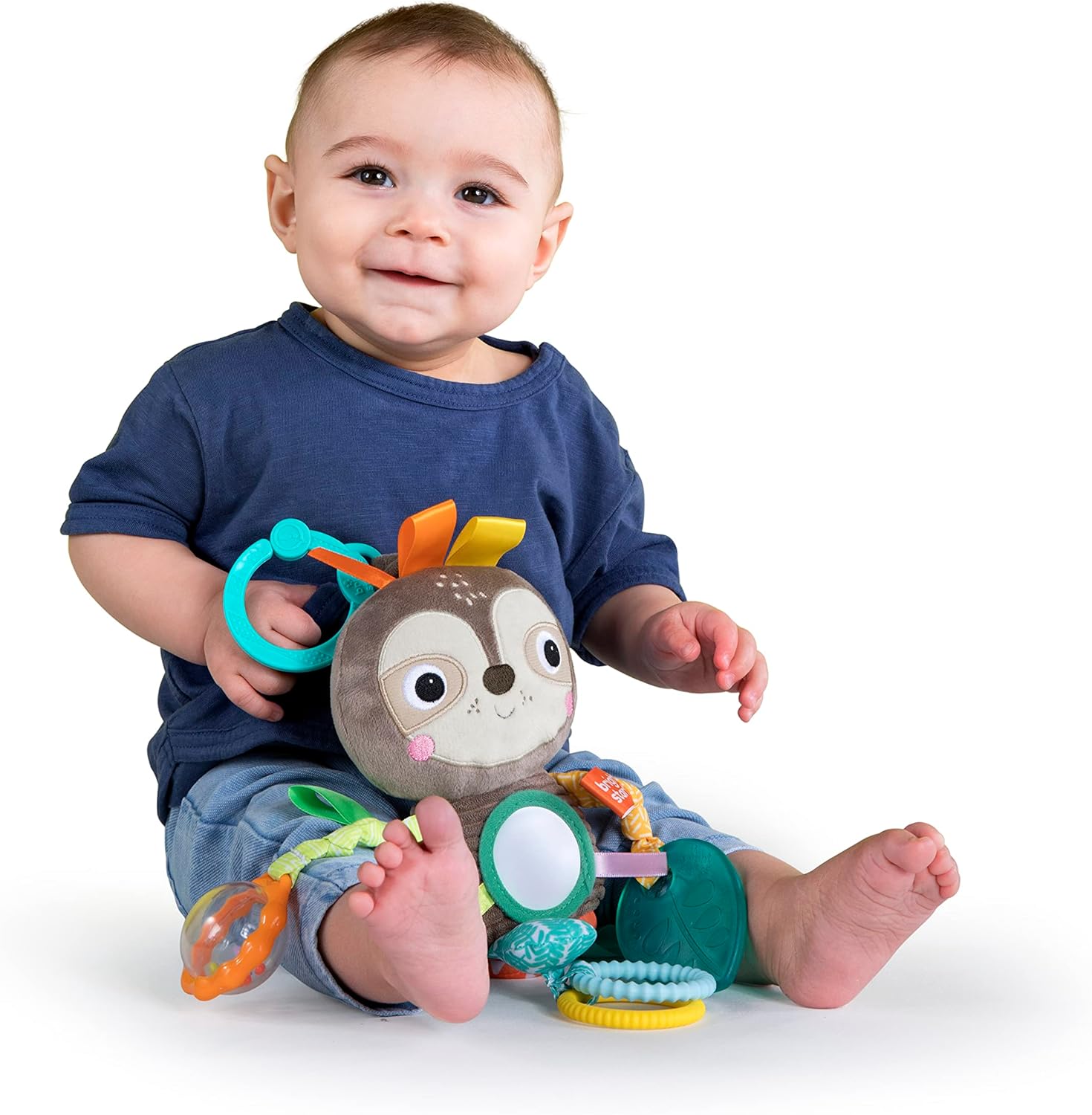 Bright Starts Sloth Plush Playful Pals Take-Along BPA-free Stroller Baby Toy, Ag 1