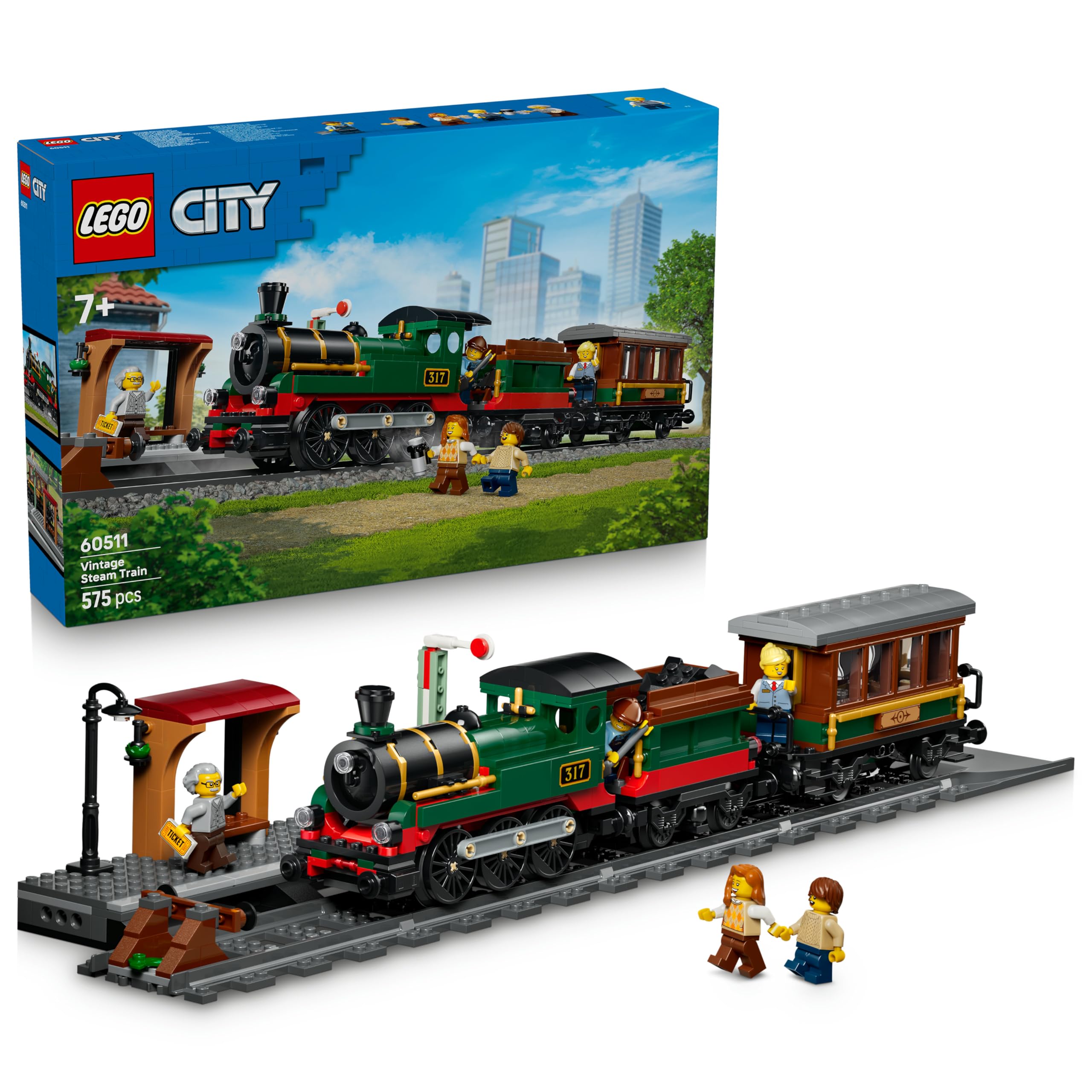 LEGO City Vintage Steam Train Set 60511 | Ages 7+ | Includes Station & 5 Minifigures