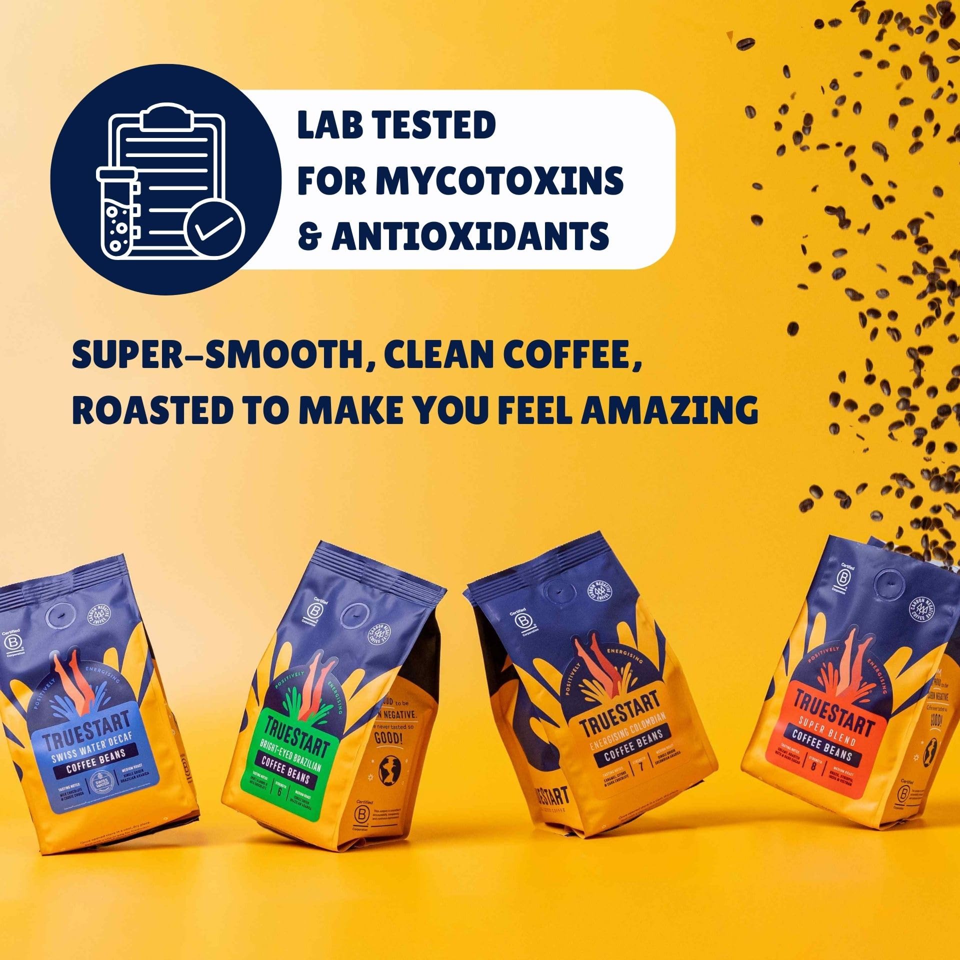 TRUESTART Energising Colombian Ground Coffee - Smooth Medium Roast, Mycotoxin-Free | 200g