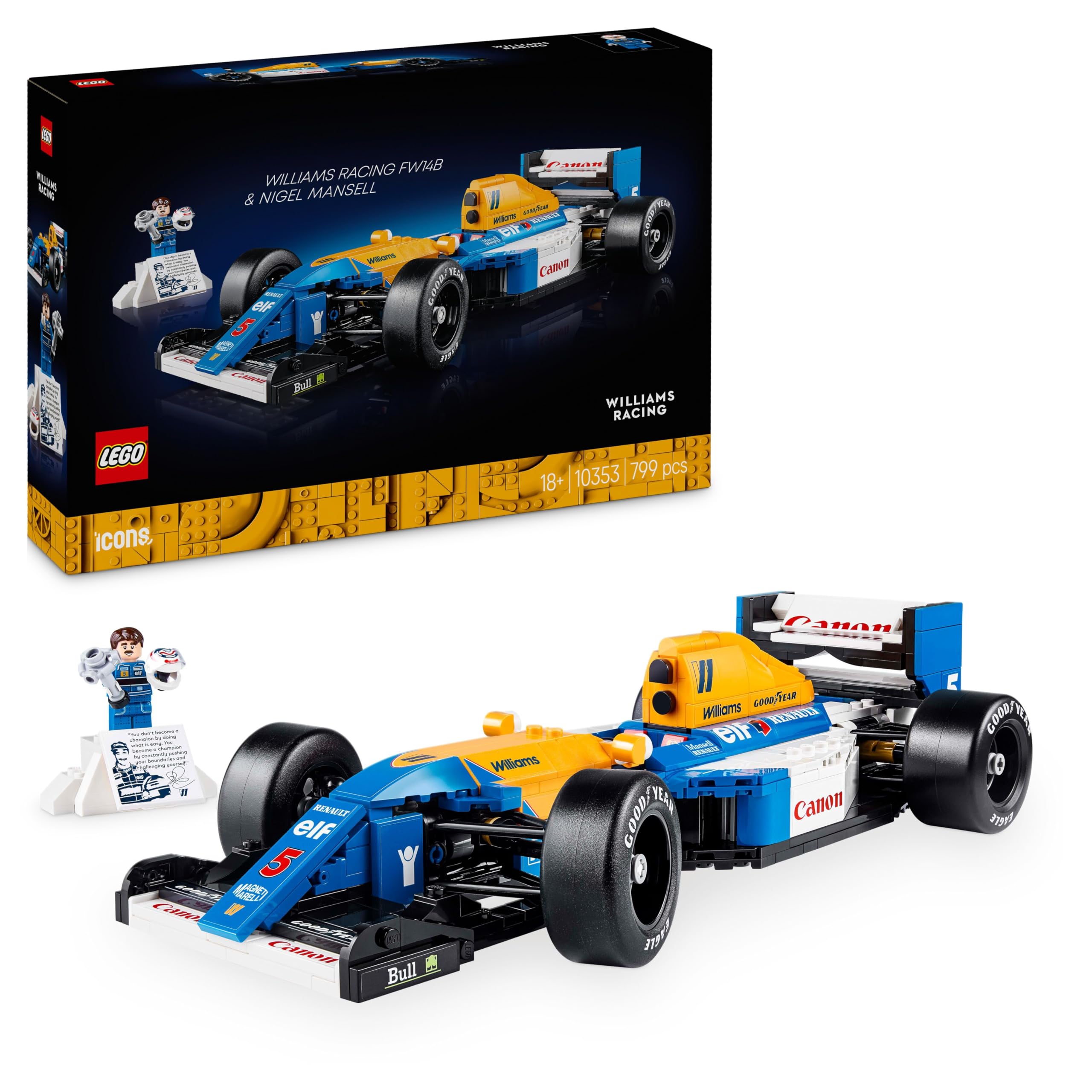 LEGO Icons Williams Racing FW14B & Nigel Mansell 10353 Building Set - 18+ | 982g | 382x262x70mm