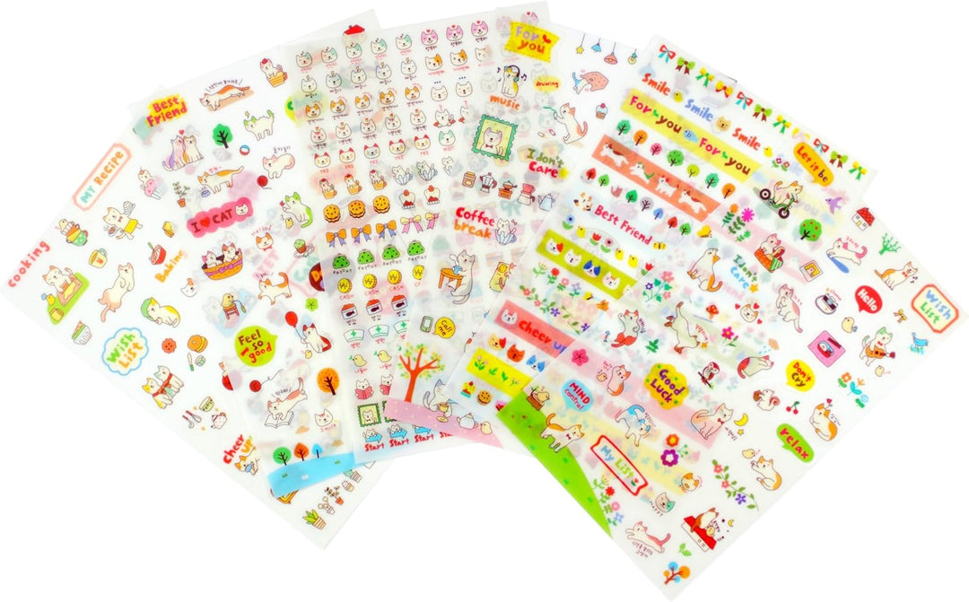 BELLE DE COEUR Kitty Stickers Collection - Semi-Translucent Cat Stickers (6 Sheets)