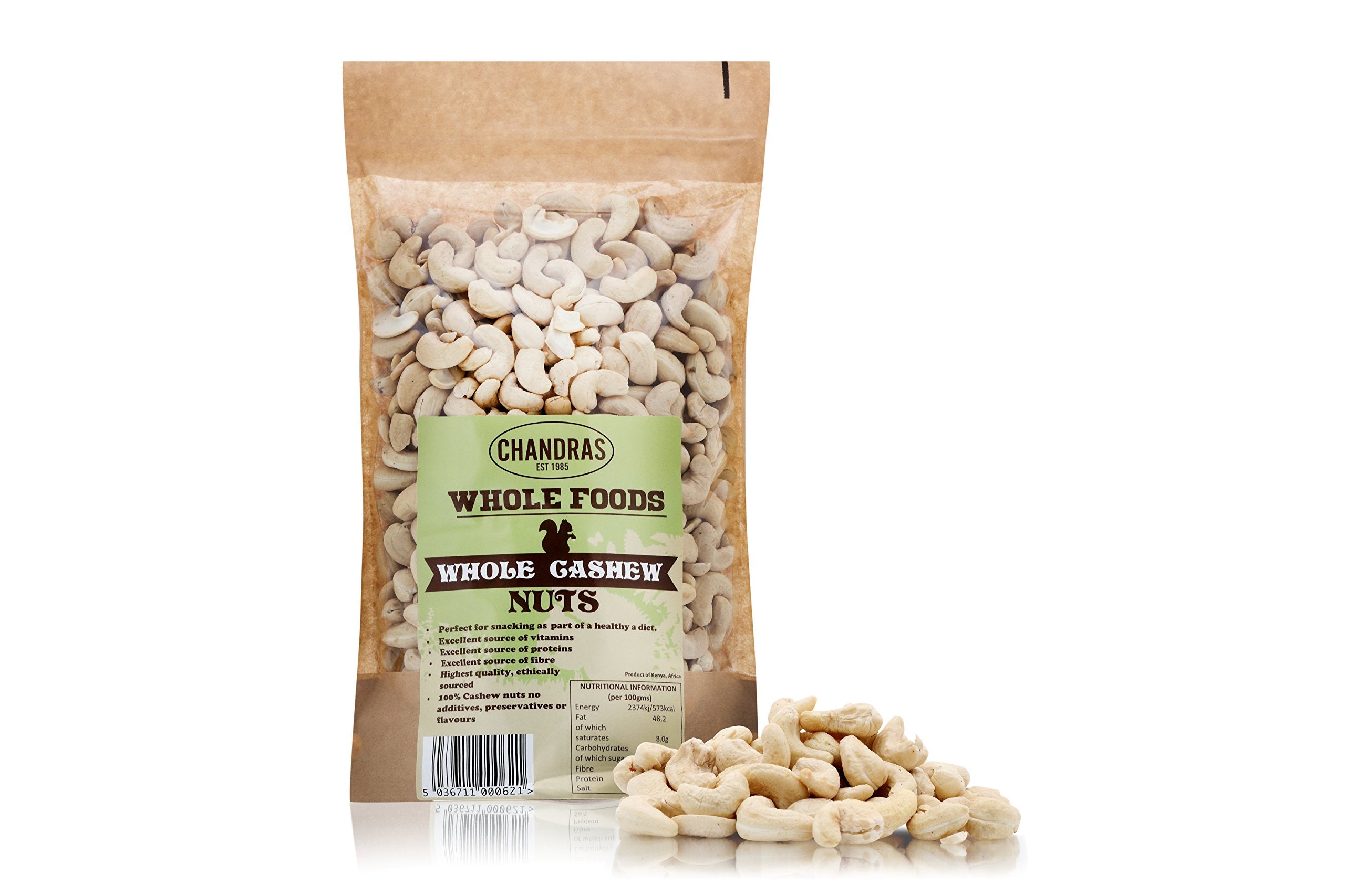 CHANDRA Whole Cashew Nuts - Raw, Deshelled, 500g