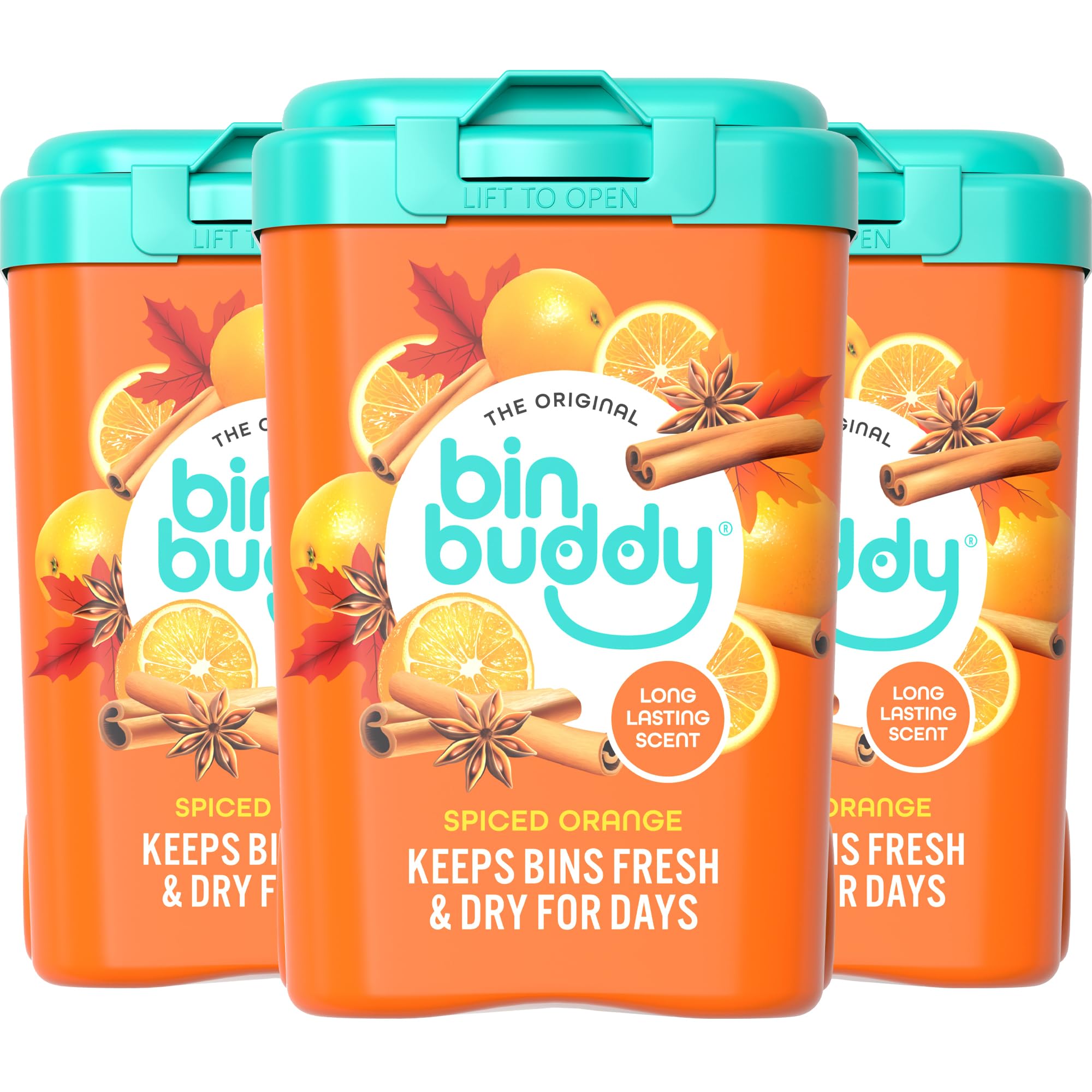 Bin Buddy Spiced Orange Air Freshener Powder - Absorbs Mess | Lasts for Days | 3 Pack