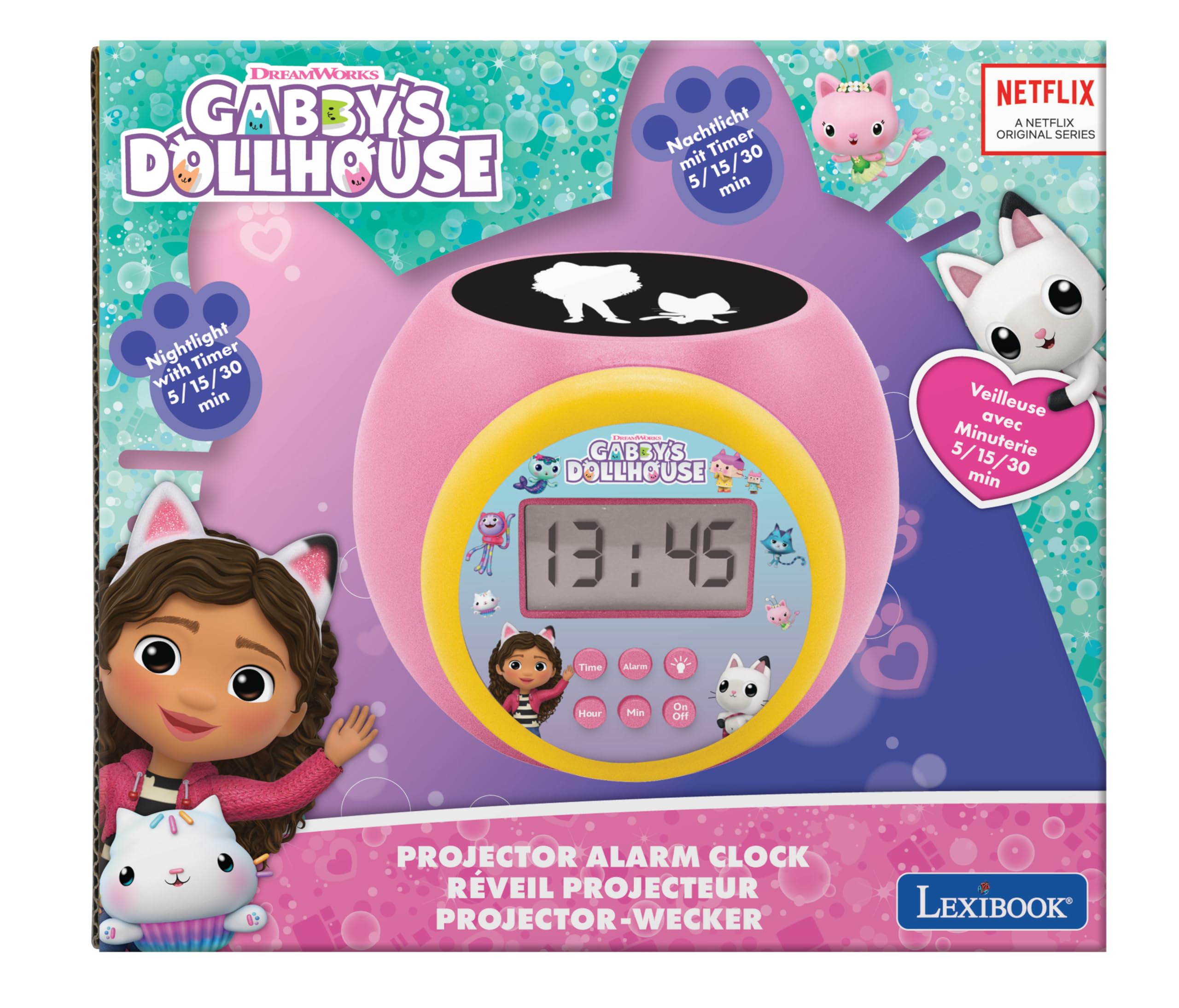 Gabby's Dollhouse Projector Alarm Clock with Nightlight - Pink 6
