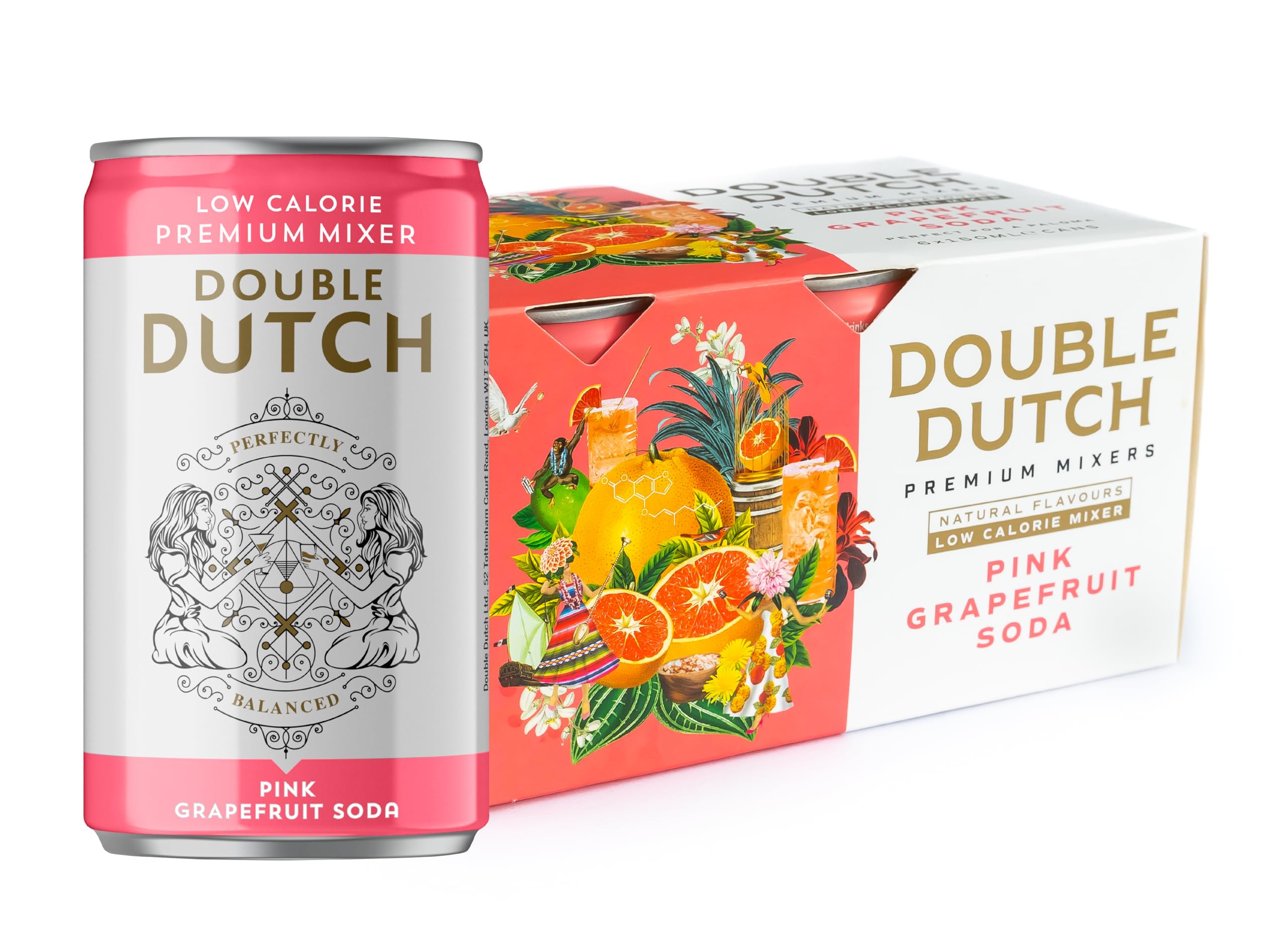 Double Dutch Pink Grapefruit Soda - Low Calorie, Natural Ingredients | 6 x 150ml Cans