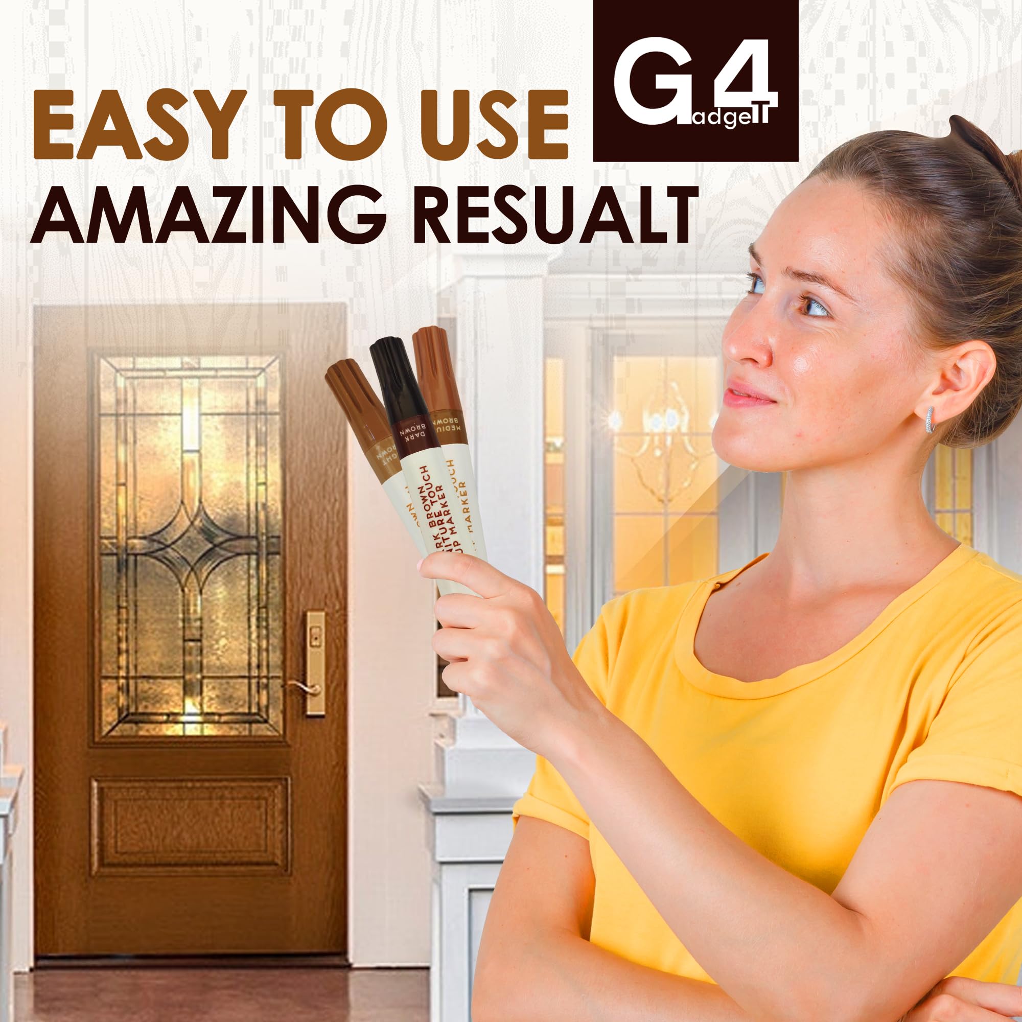 G4GADGET Furniture Touch-Up Markers - 3 Pack Wood Repair Pens for Scratches | Quick-Drying Ink 2