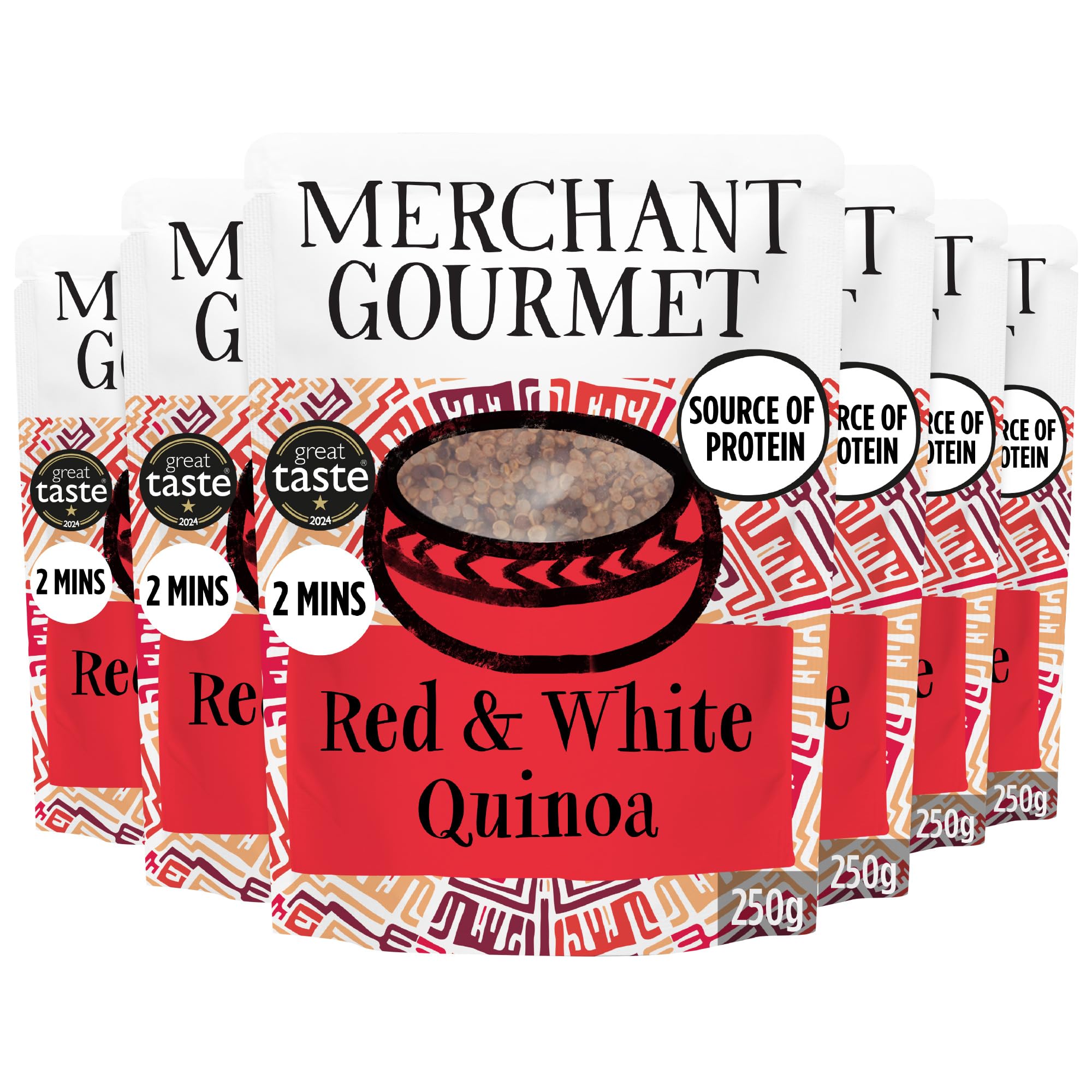 Merchant Gourmet Cooked Red & White Quinoa - Source of Protein & Fiber | 6 x 250g Pouches | Ready to Eat 1