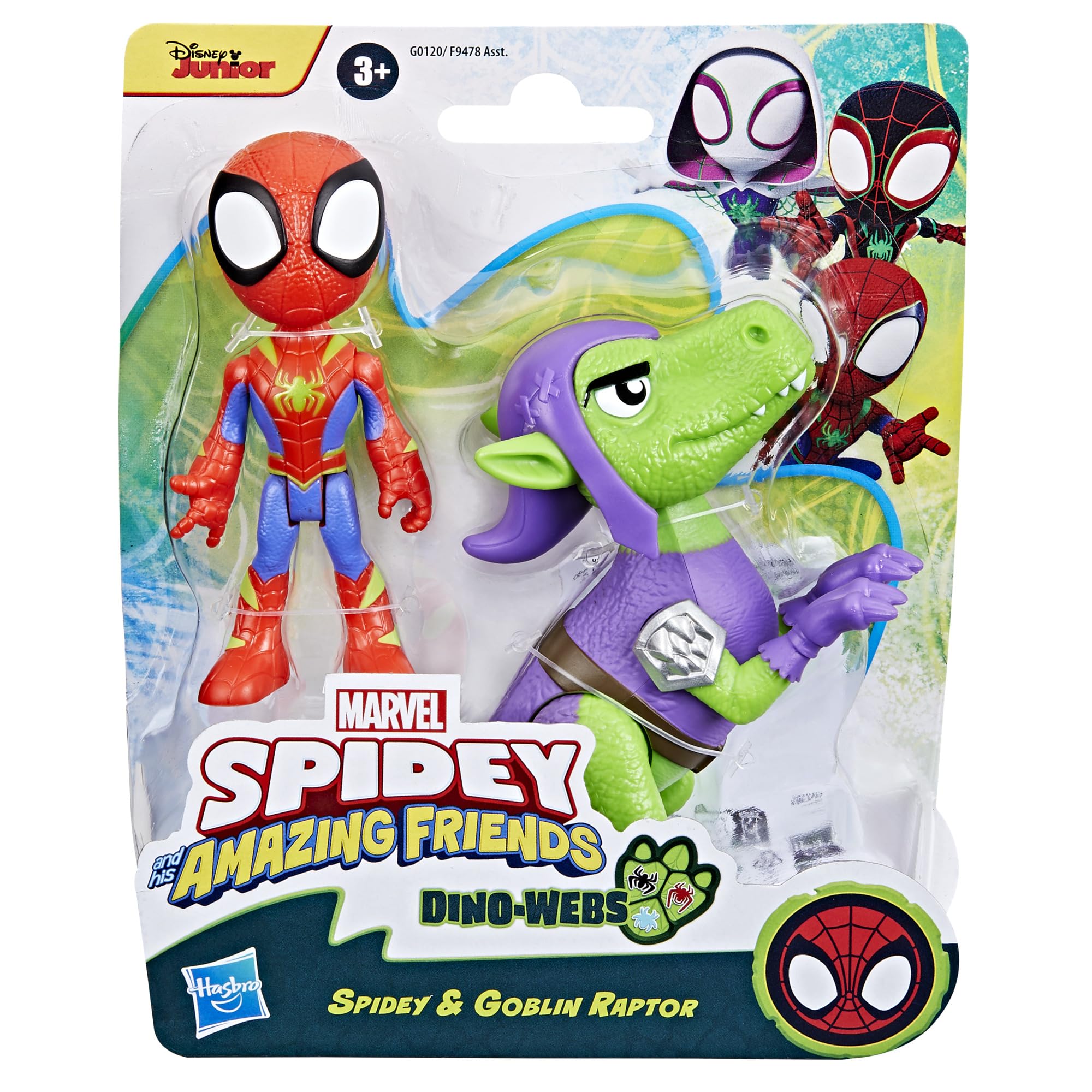 SPIDEY AND HIS AMAZING FRIENDS Dino-Webs Spidey & Goblin Raptor Dino 10 cm Action Figure Set (2 Figures) 2