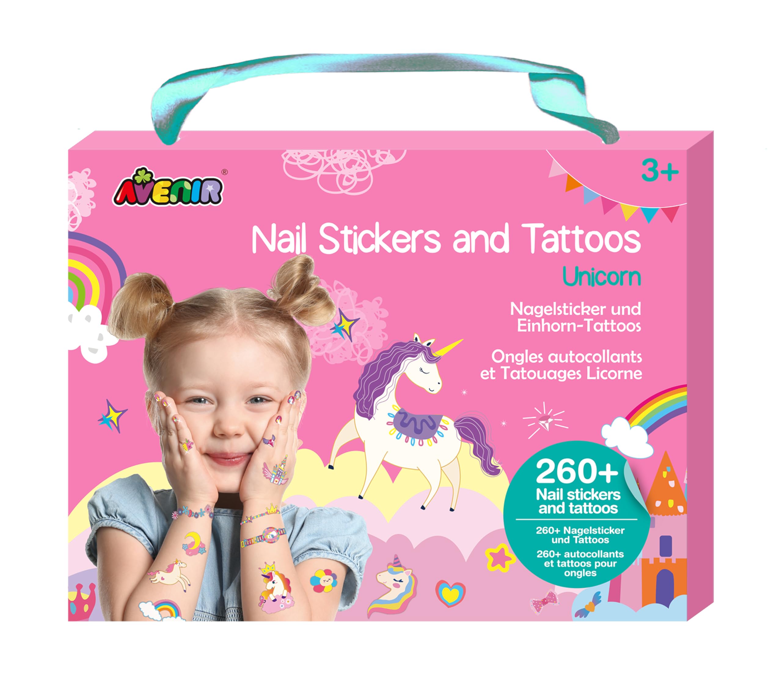 Avenir Unicorn Nail Stickers and Temporary Tattoos Creative Set (260+ Stickers)