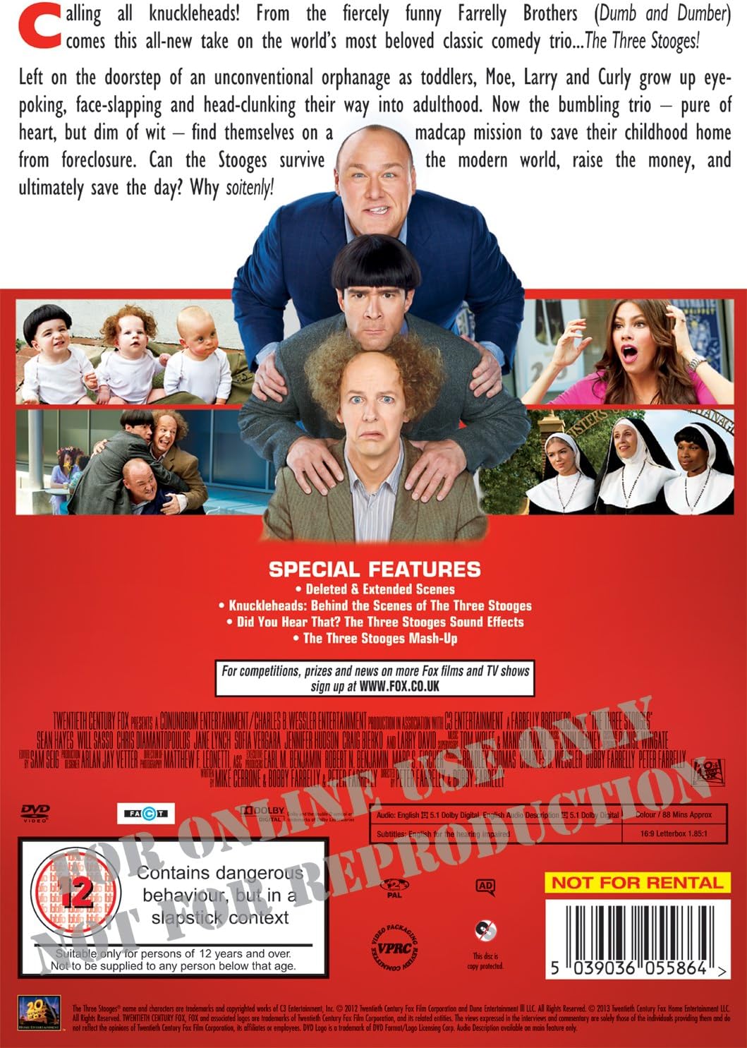 The Three Stooges (DVD) - Starring Sean Hayes, Will Sasso - Directed by Bobby Farrelly & Peter Farrelly - Comedy Film - Rated Suitable for 12 Years and Over