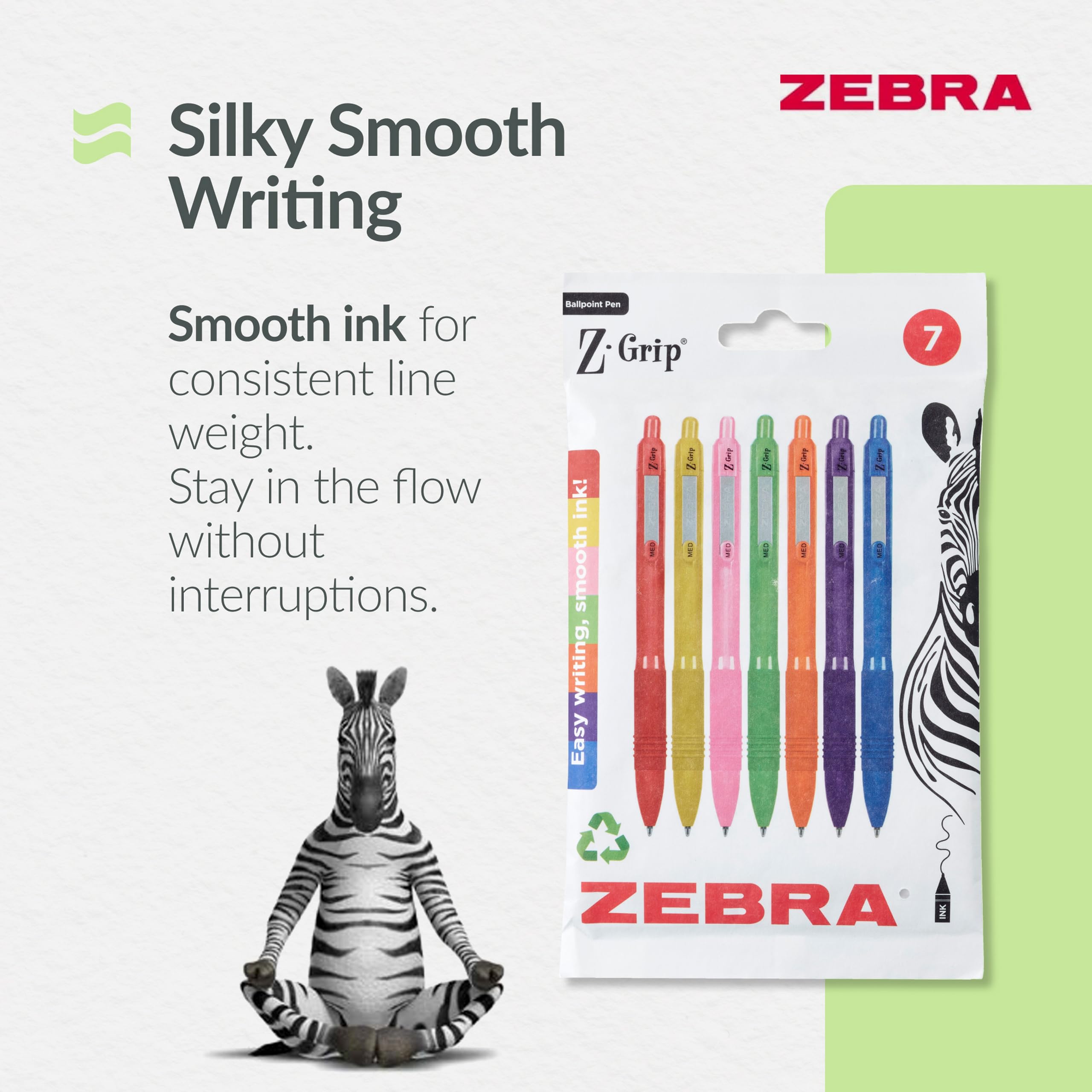 Zebra Pen Z GRIP Smooth Ballpoint Pens - Black Ink, Rainbow Barrel, 1mm Medium Point, 7 Pack 2