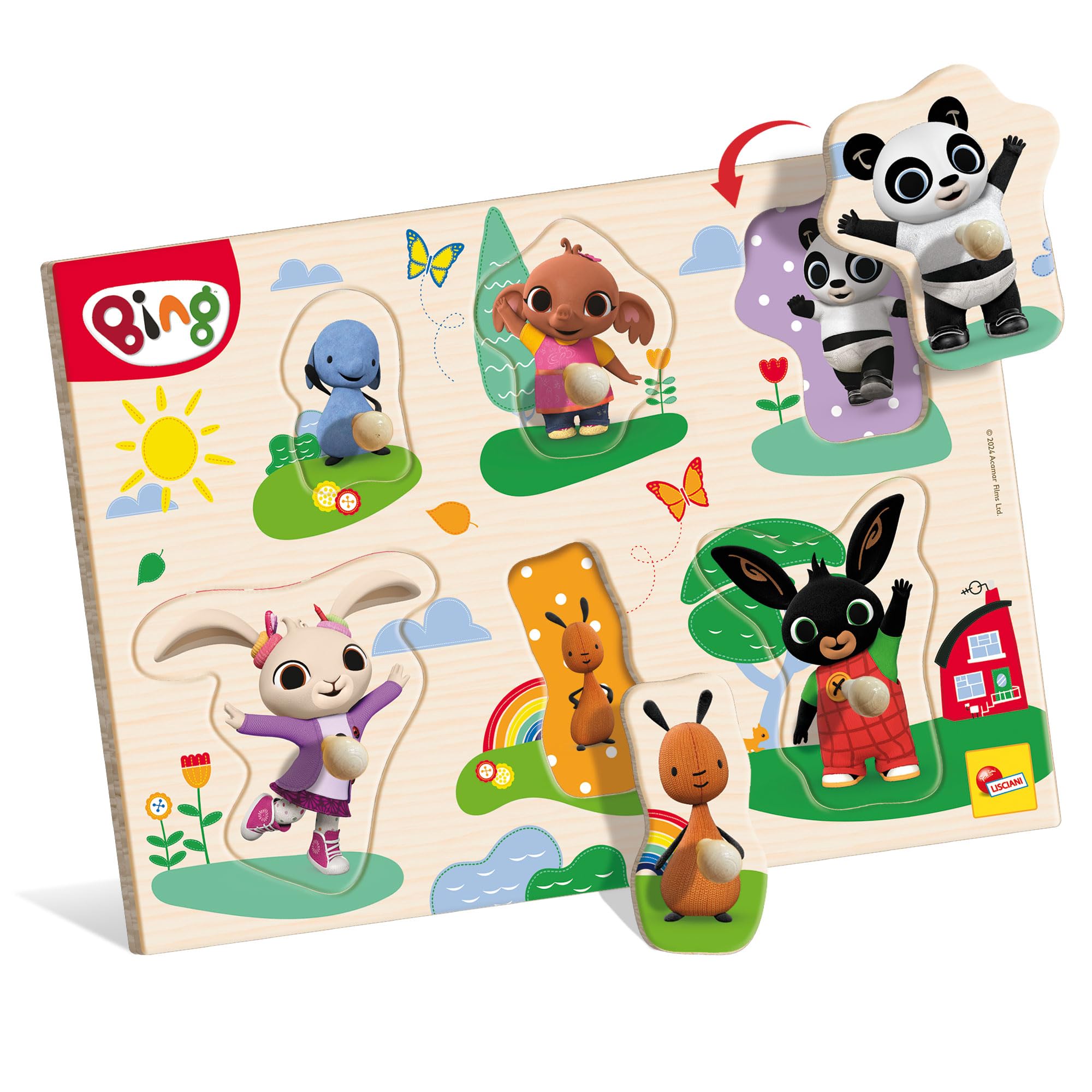 Lisciani - Bing Wooden Puzzle - 6-Piece Shape Matching Game for Toddlers 12 Months+ 6