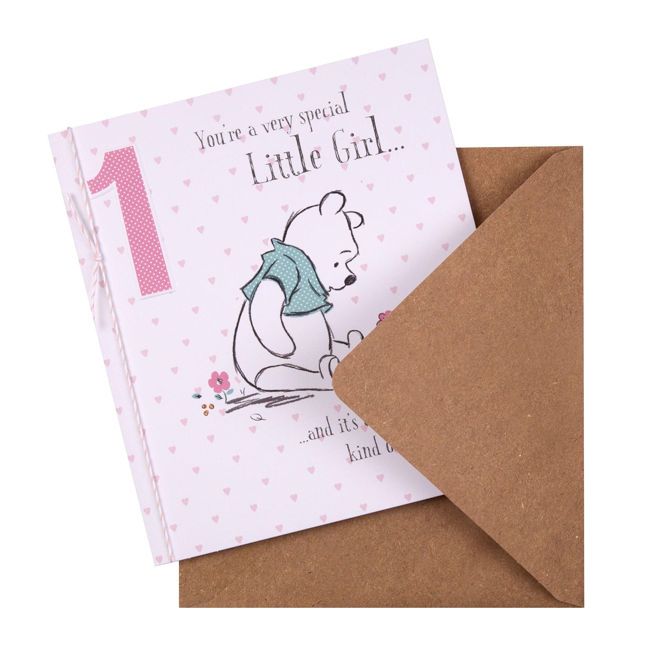 Hallmark Winnie-The-Pooh 1st Birthday Card for Little Girl | 18cm x 16cm | Kraft Envelope Included