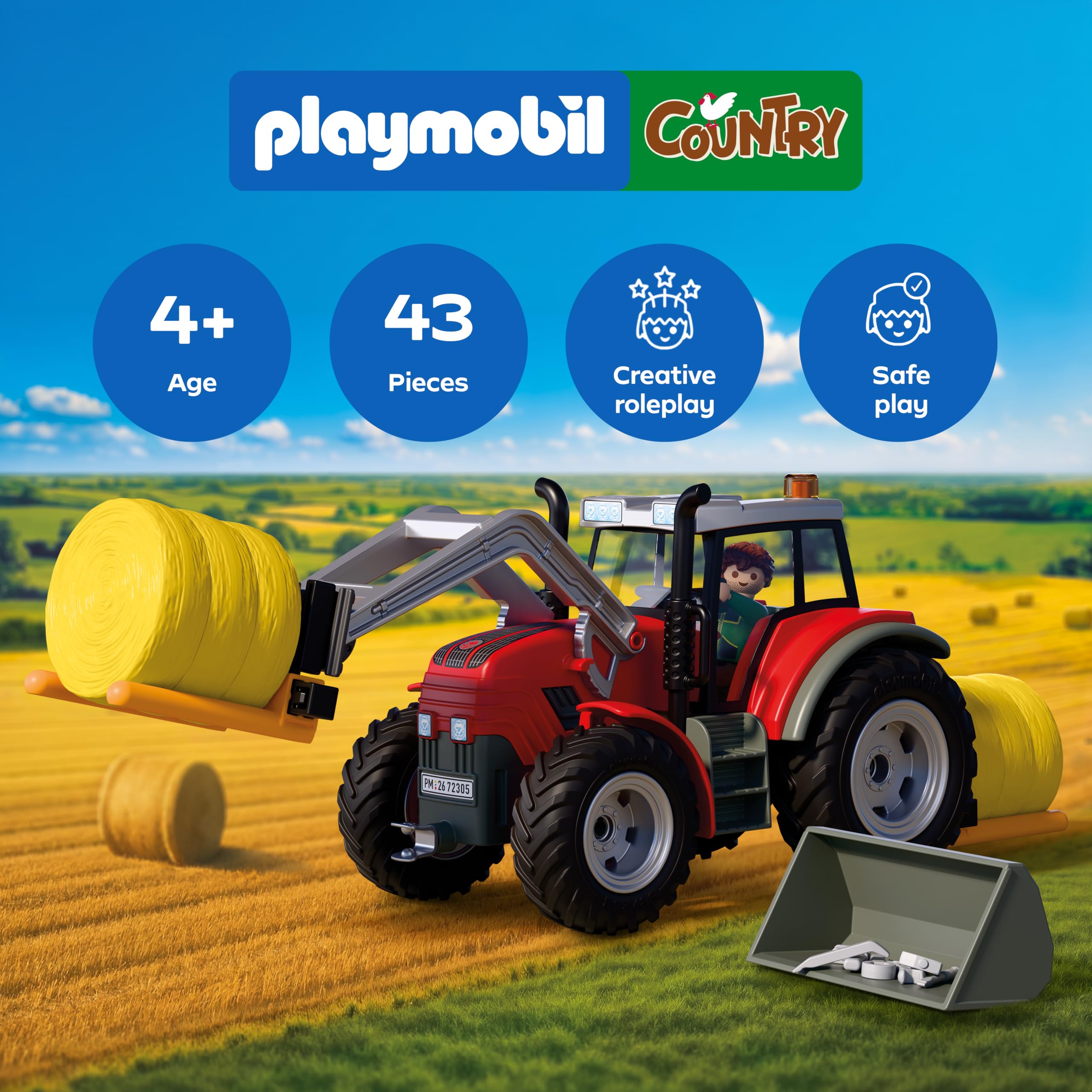 Playmobil Country Large Tractor with Hay Bales Playset - Ages 4+