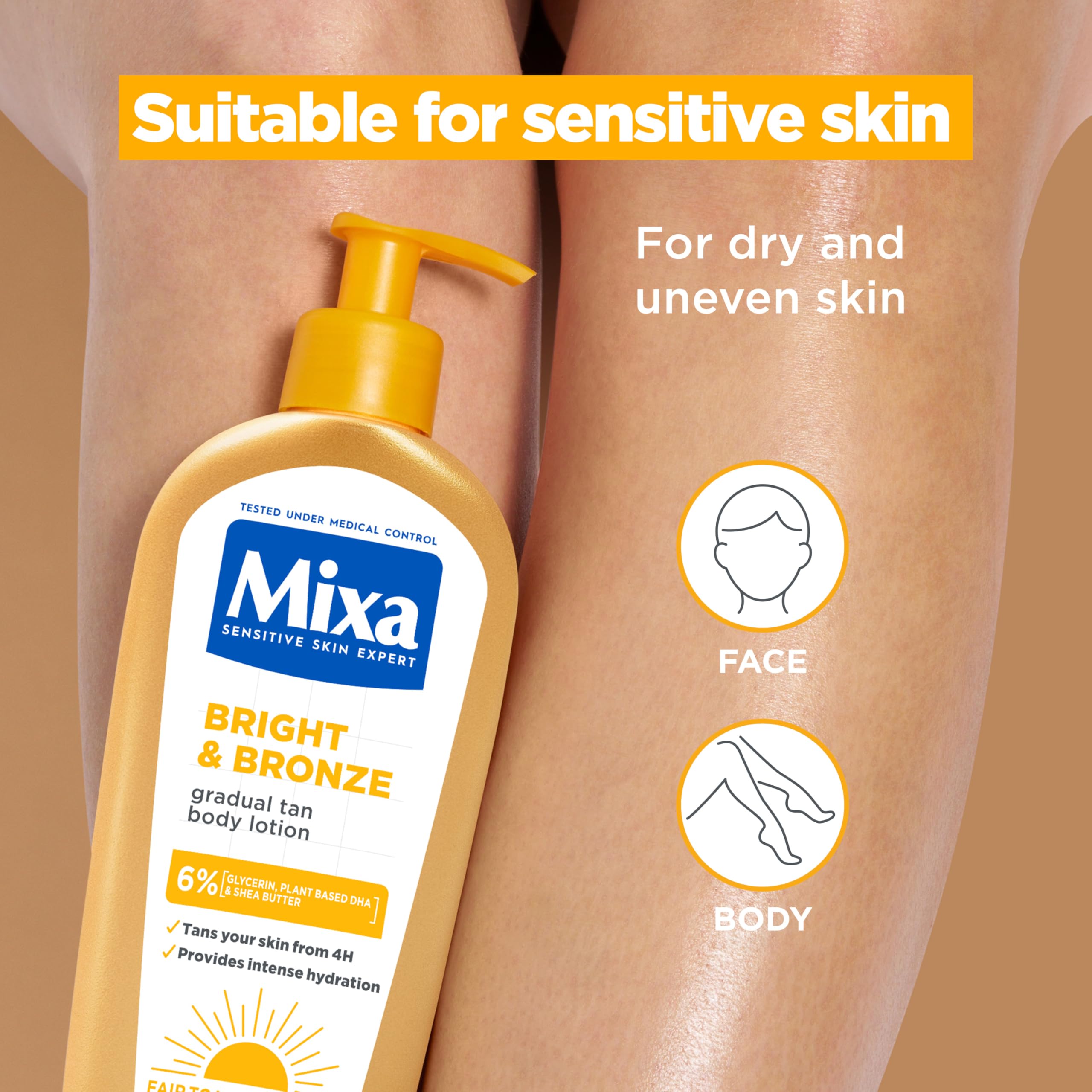 Mixa Bright & Bronze Gradual Tanning Body Lotion - 24H Hydration, Hypoallergenic, 250 ml 9