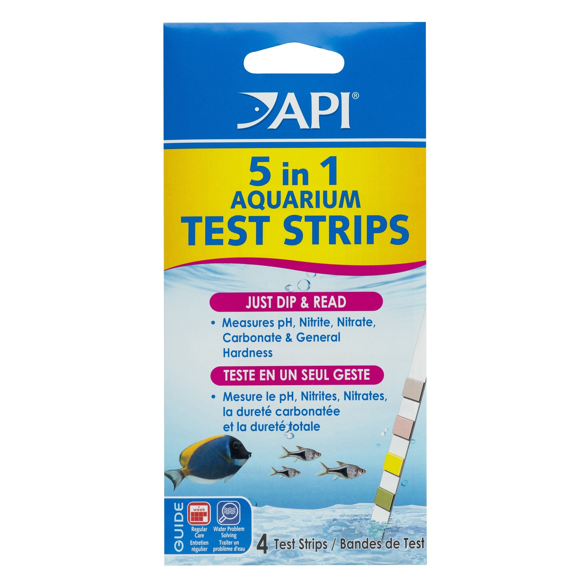 API 5-IN-1 Test Strips - Monitors pH, Nitrite, Nitrate, GH, KH for Freshwater & Saltwater Aquariums | 4 Count