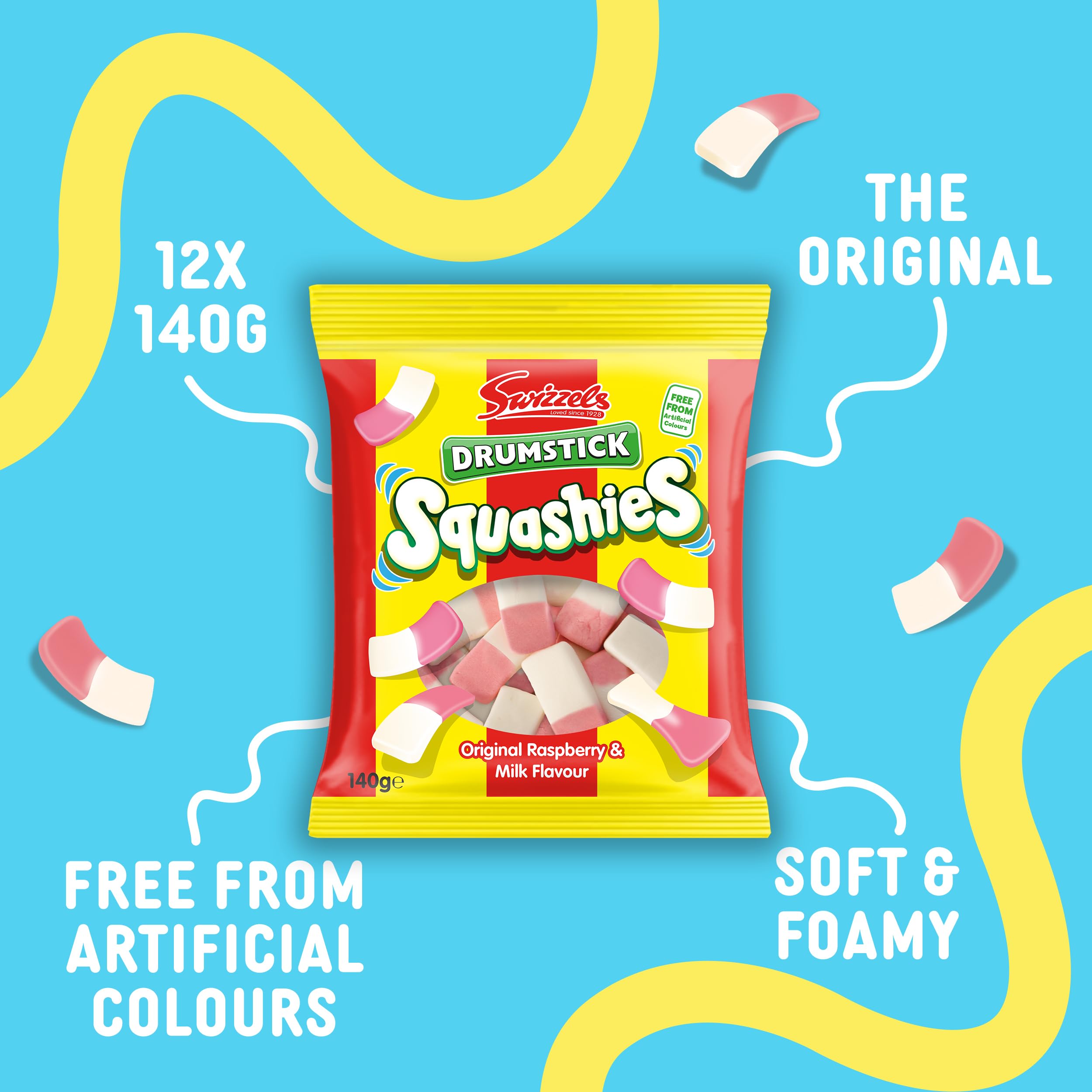 Swizzels Drumstick Squashies Original Sweets - Raspberry and Milk Flavour 12 x 140g 6