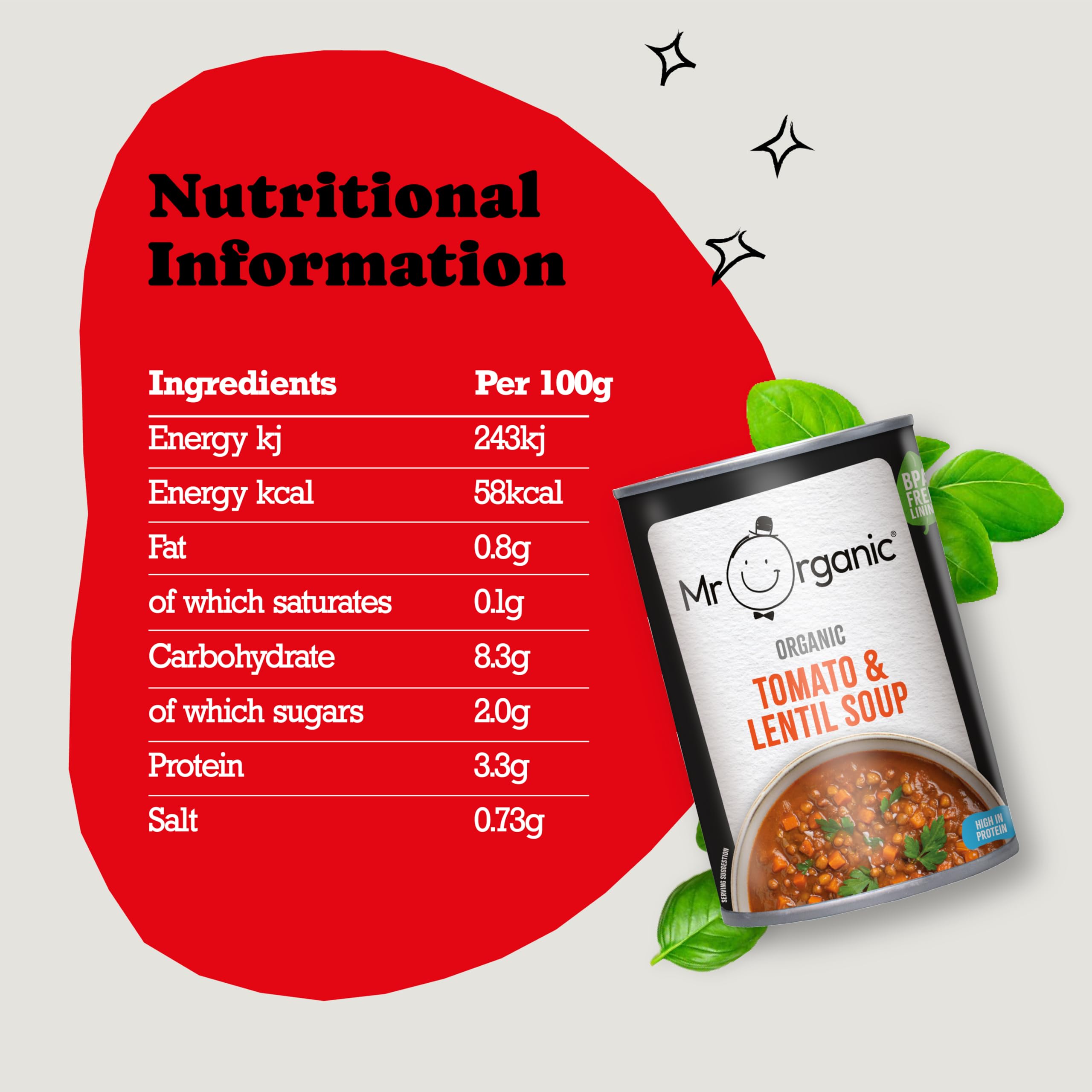 Mr Organic Tomato and Lentil Soup - Organic, High in Protein & Fibre | 400g Tin 3